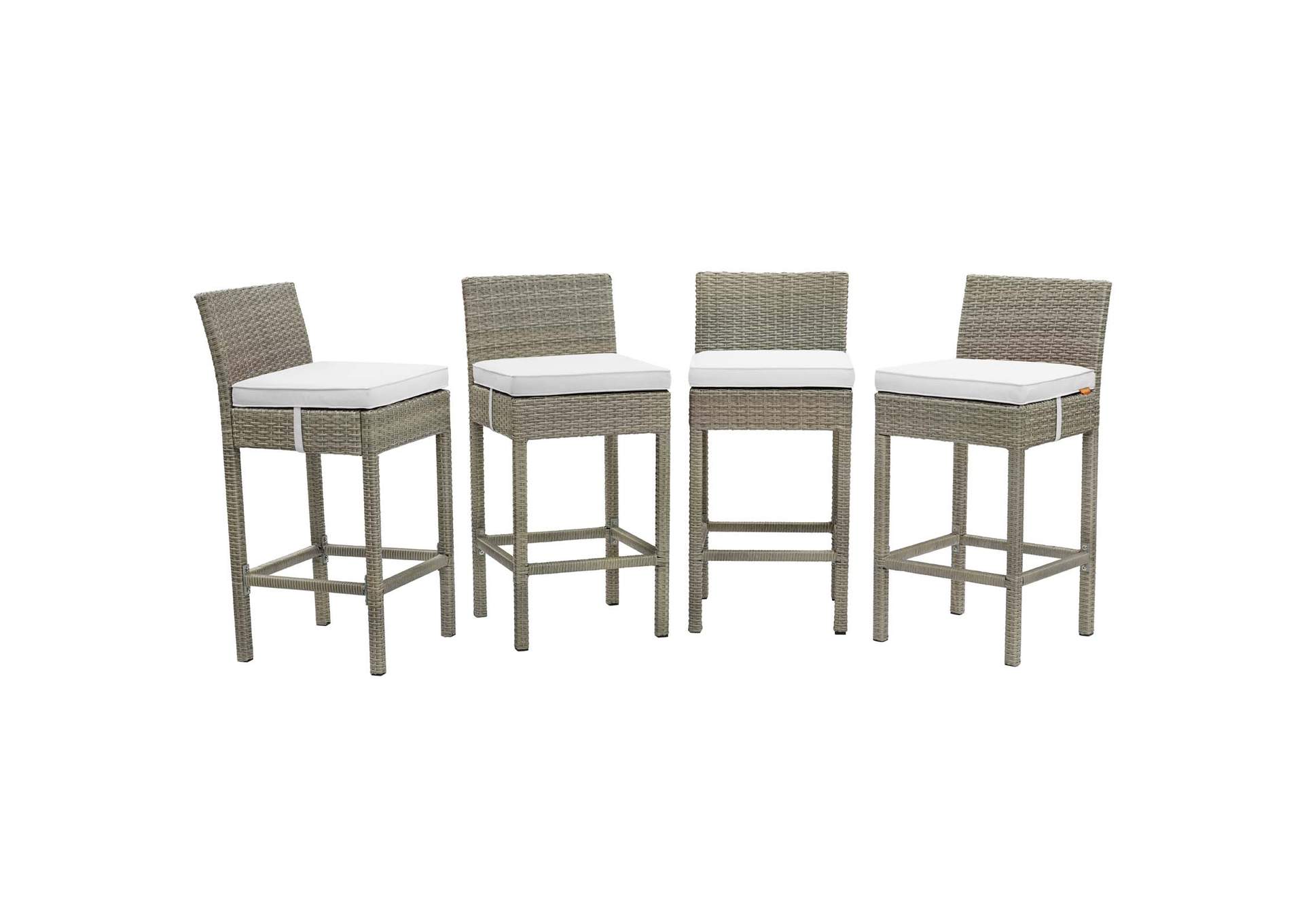 Light Gray White Conduit Bar Stool Outdoor Patio Wicker Rattan [Set of 4],Modway