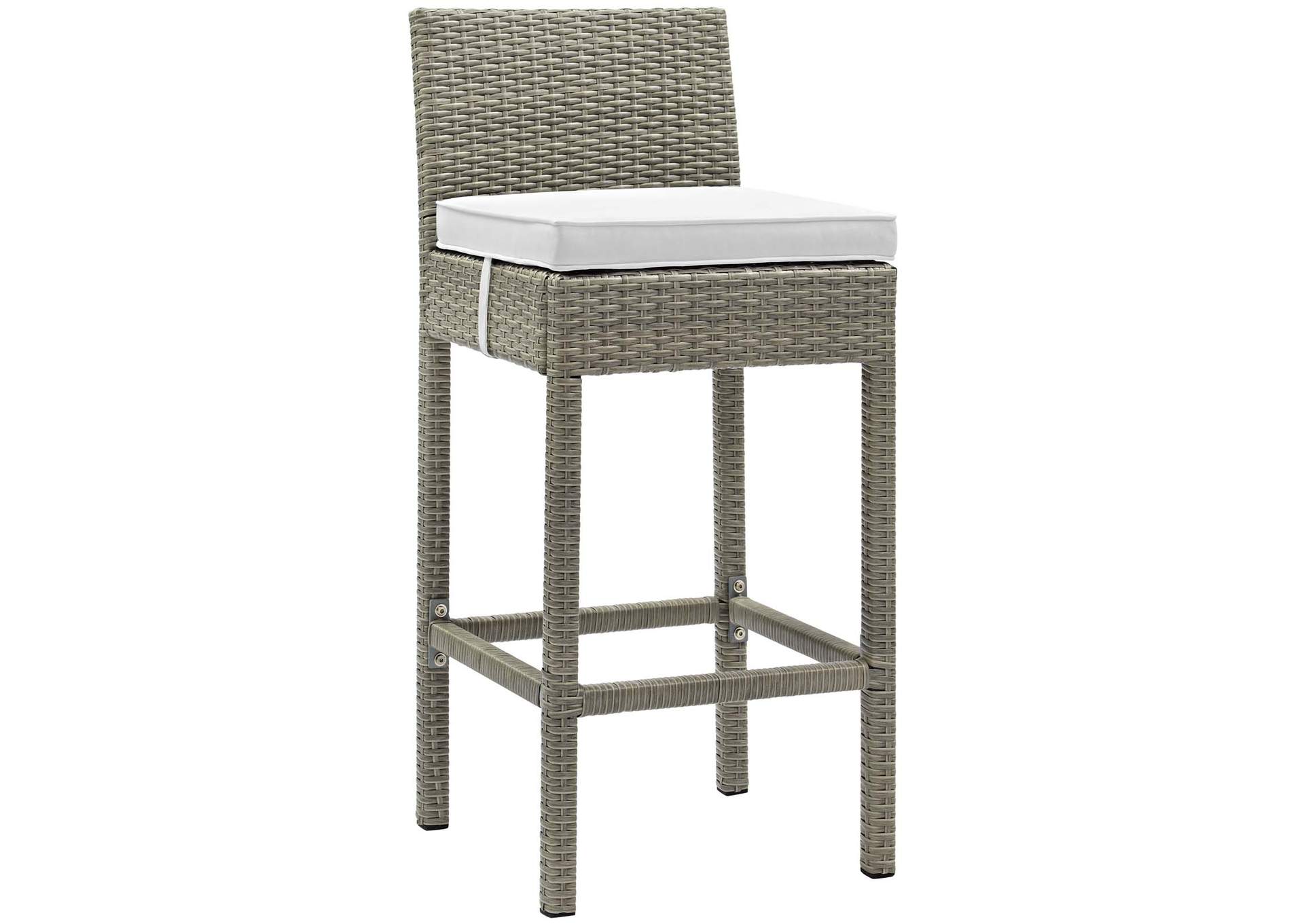 Light Gray White Conduit Bar Stool Outdoor Patio Wicker Rattan [Set of 4],Modway