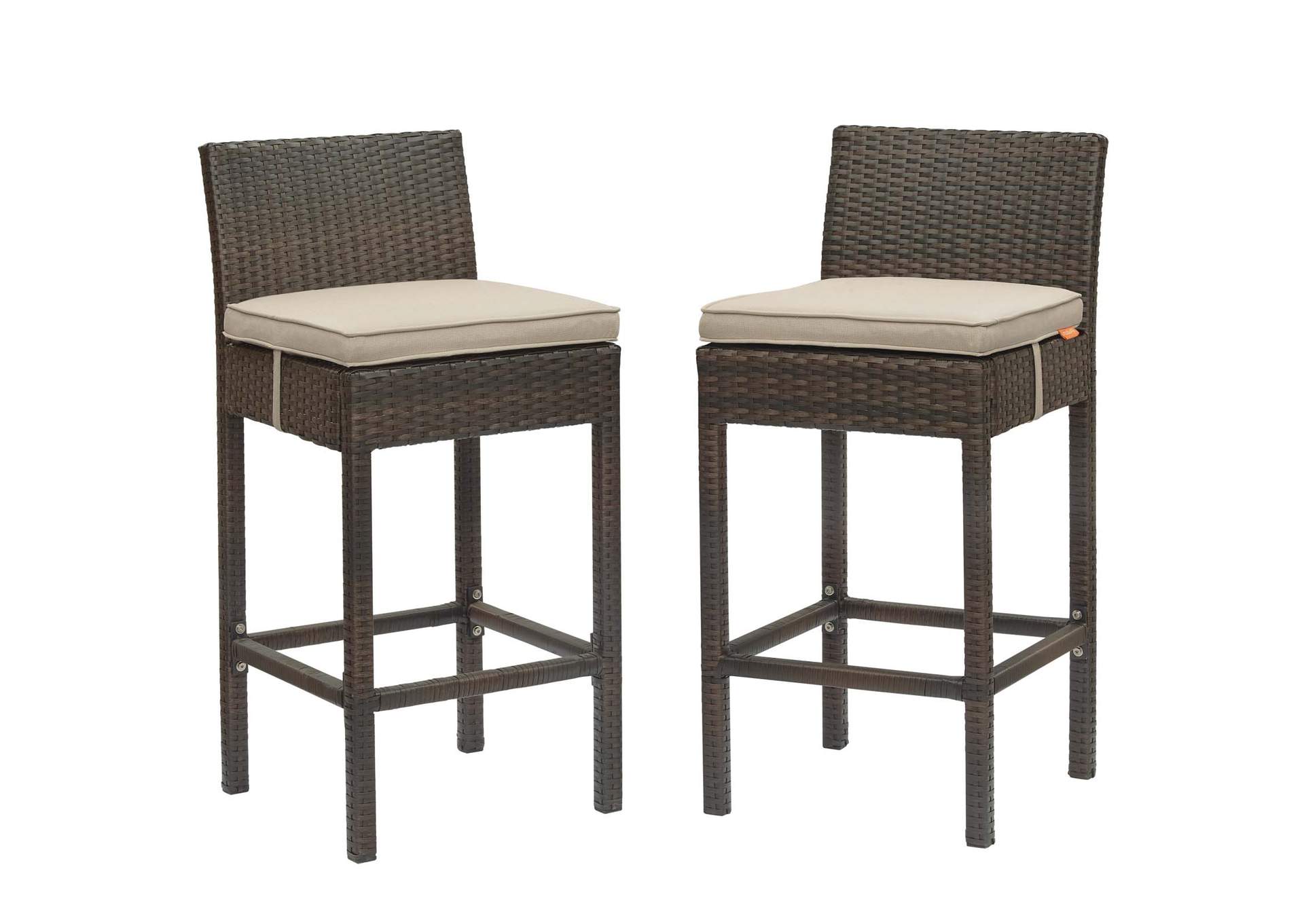 Brown Beige Conduit Bar Stool Outdoor Patio Wicker Rattan [Set of 2],Modway