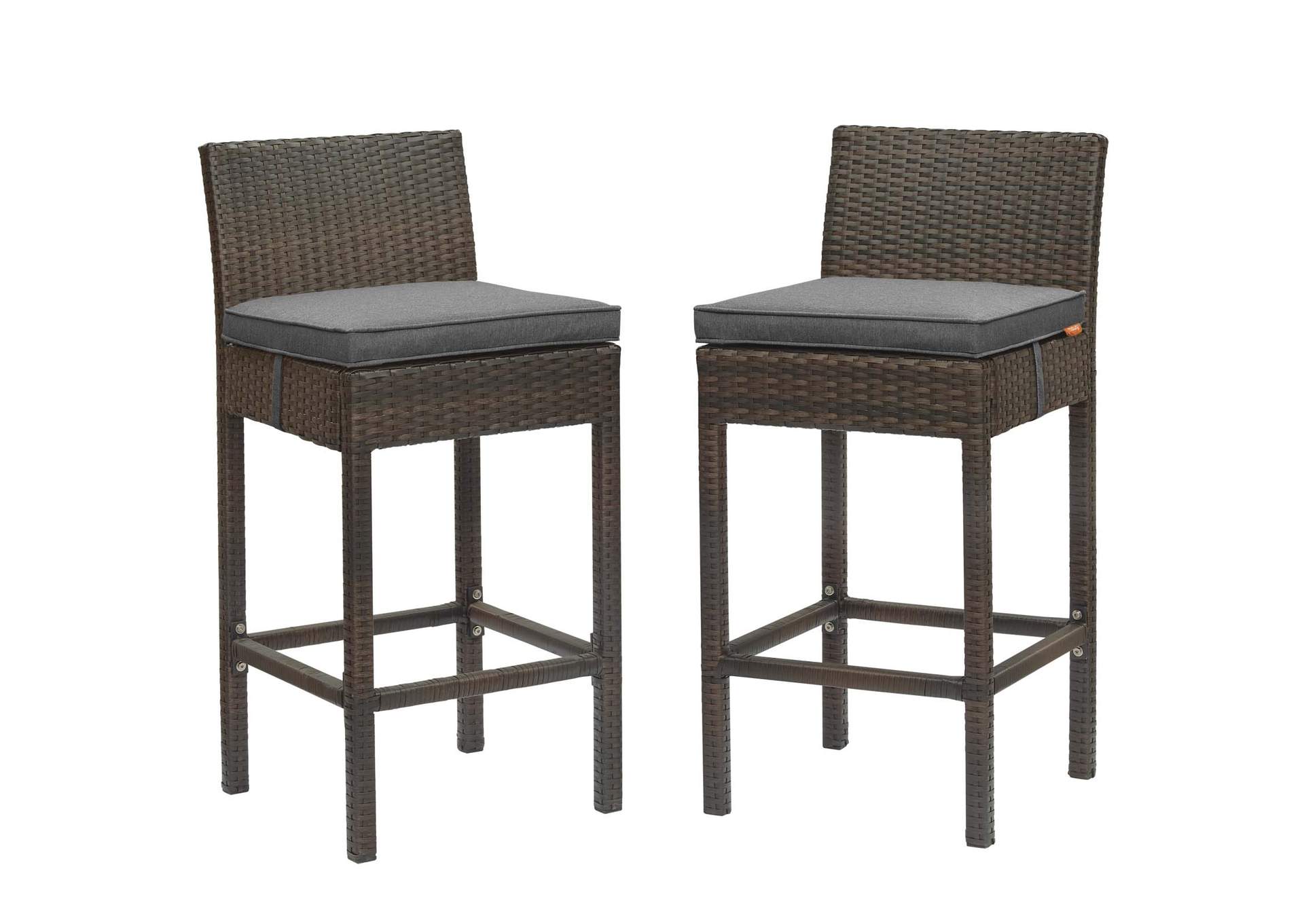Brown Charcoal Conduit Bar Stool Outdoor Patio Wicker Rattan [Set of 2],Modway