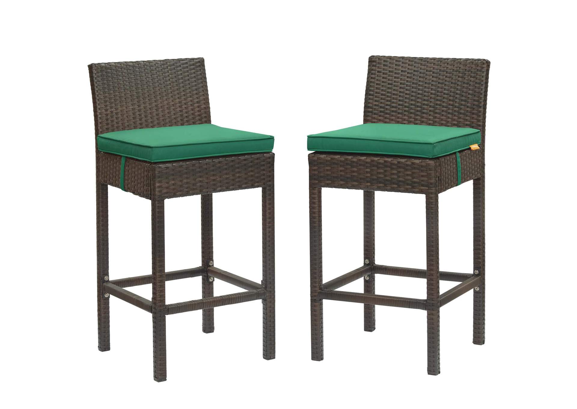 Brown Green Conduit Bar Stool Outdoor Patio Wicker Rattan [Set of 2],Modway