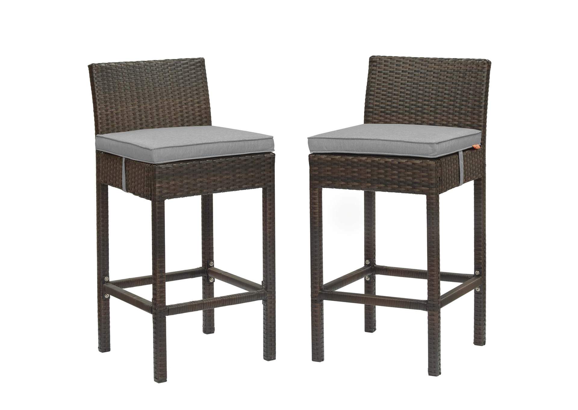 Brown Gray Conduit Bar Stool Outdoor Patio Wicker Rattan [Set of 2],Modway