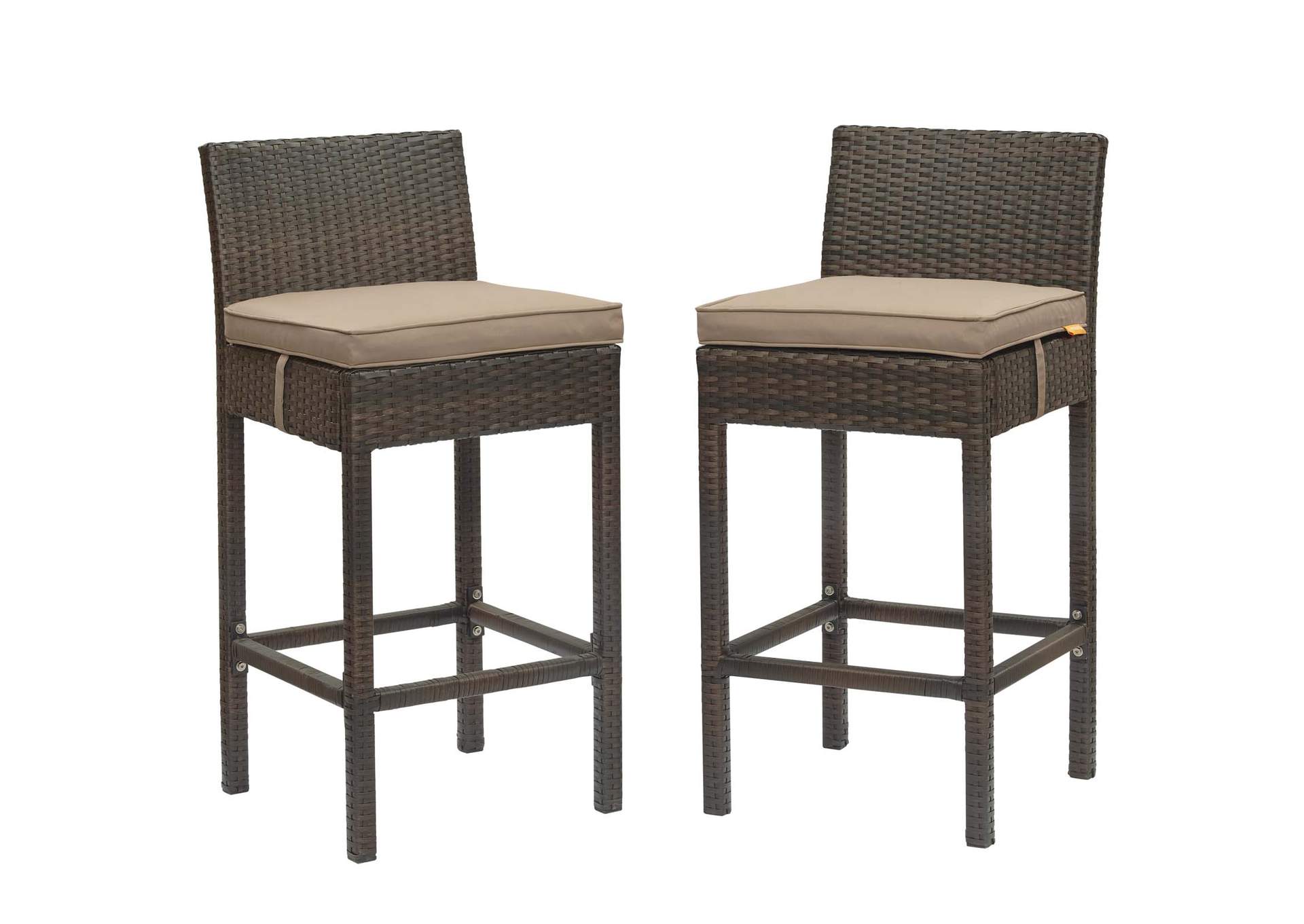 Brown Mocha Conduit Bar Stool Outdoor Patio Wicker Rattan [Set of 2],Modway