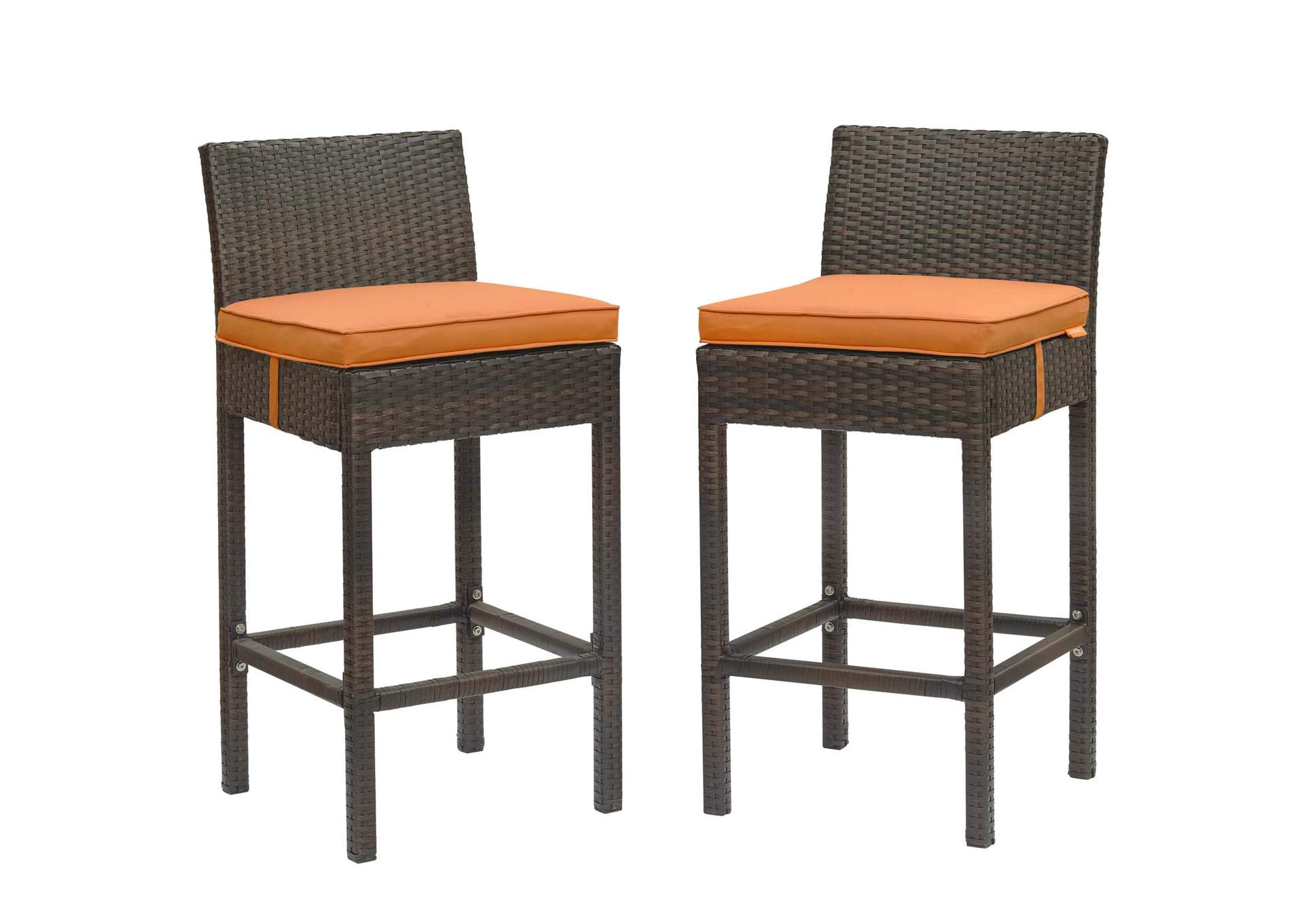 Brown Orange Conduit Bar Stool Outdoor Patio Wicker Rattan [Set of 2],Modway