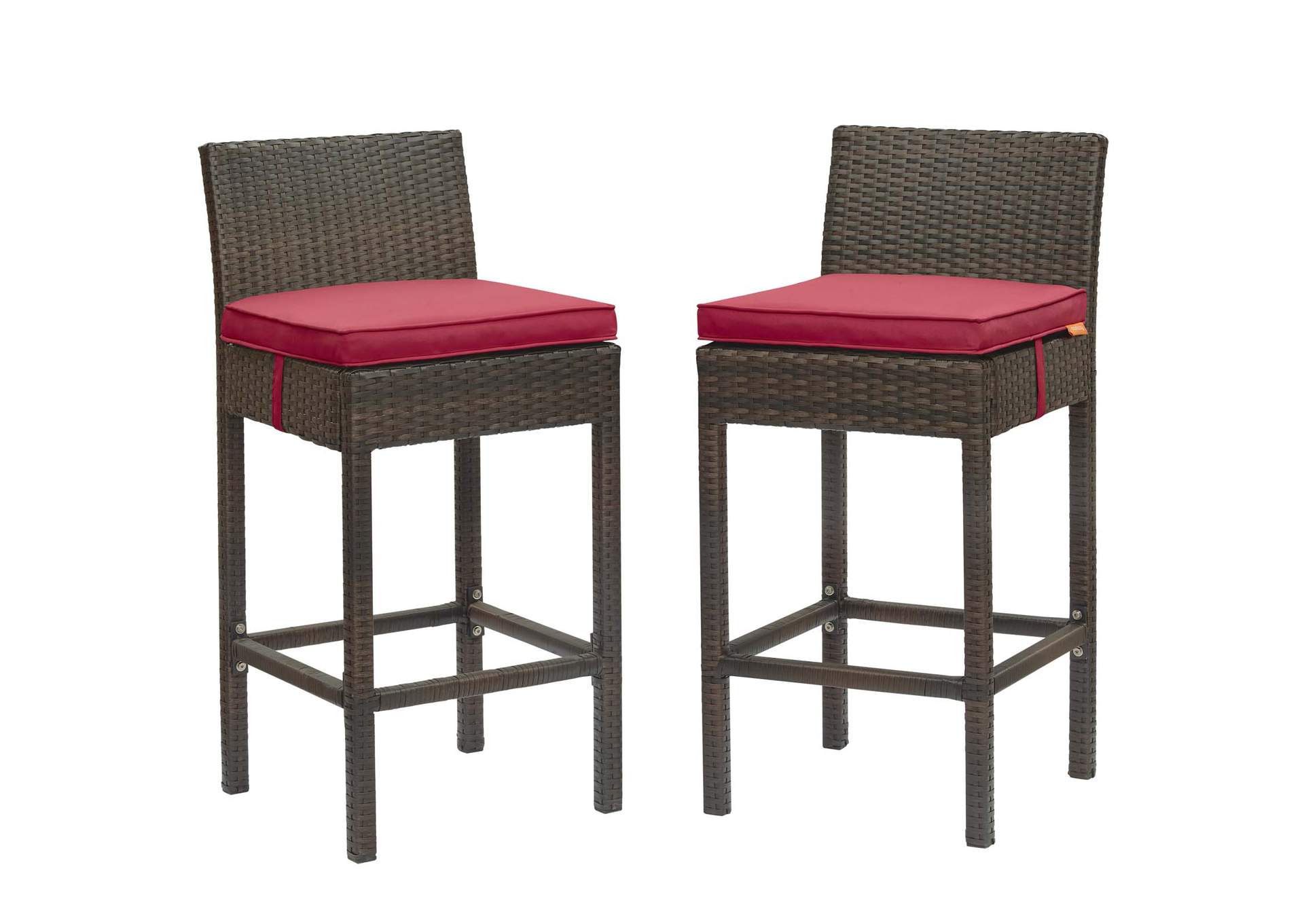 Brown Red Conduit Bar Stool Outdoor Patio Wicker Rattan [Set of 2],Modway