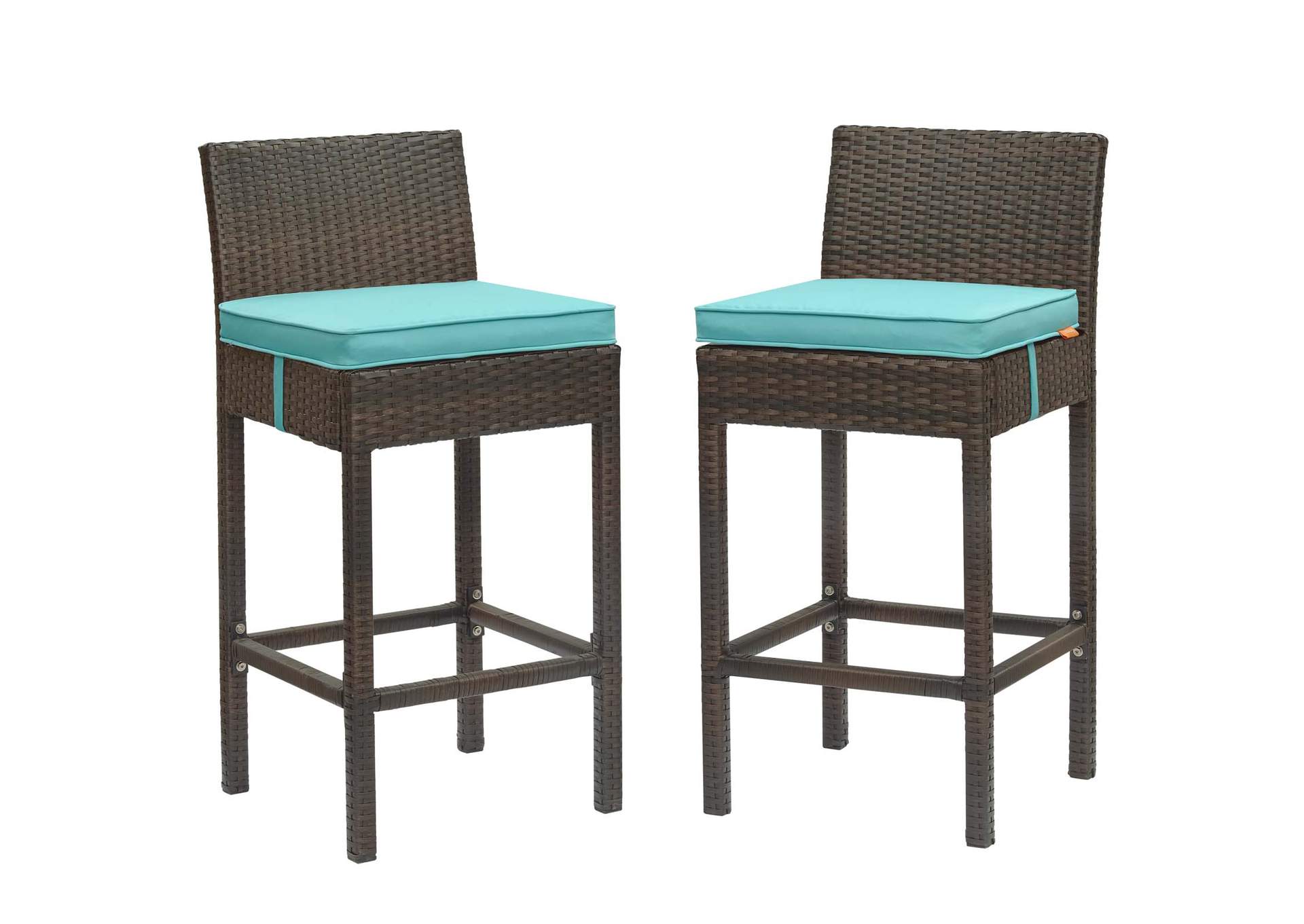 Brown Turquoise Conduit Bar Stool Outdoor Patio Wicker Rattan [Set of 2],Modway