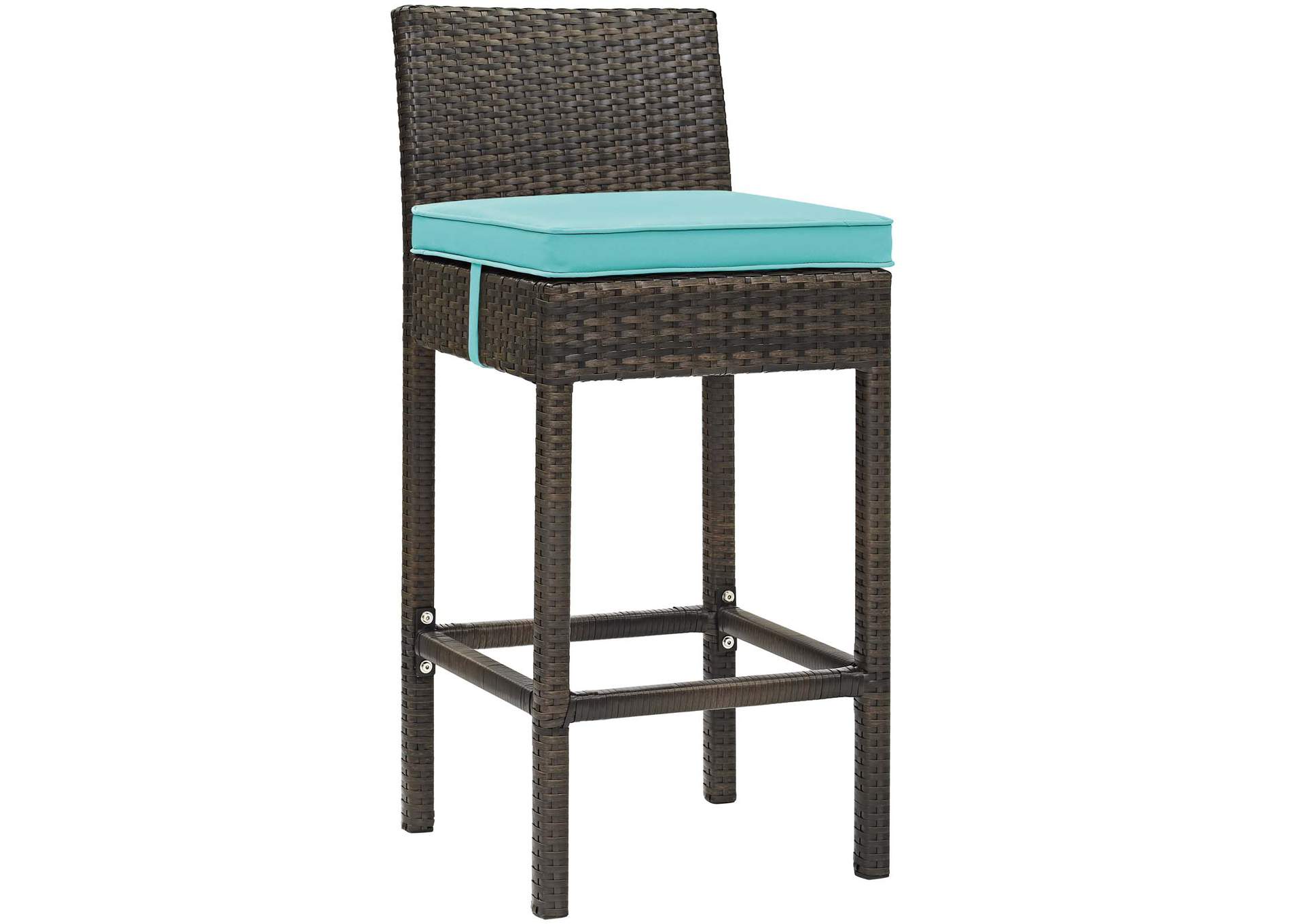 Brown Turquoise Conduit Bar Stool Outdoor Patio Wicker Rattan [Set of 2],Modway