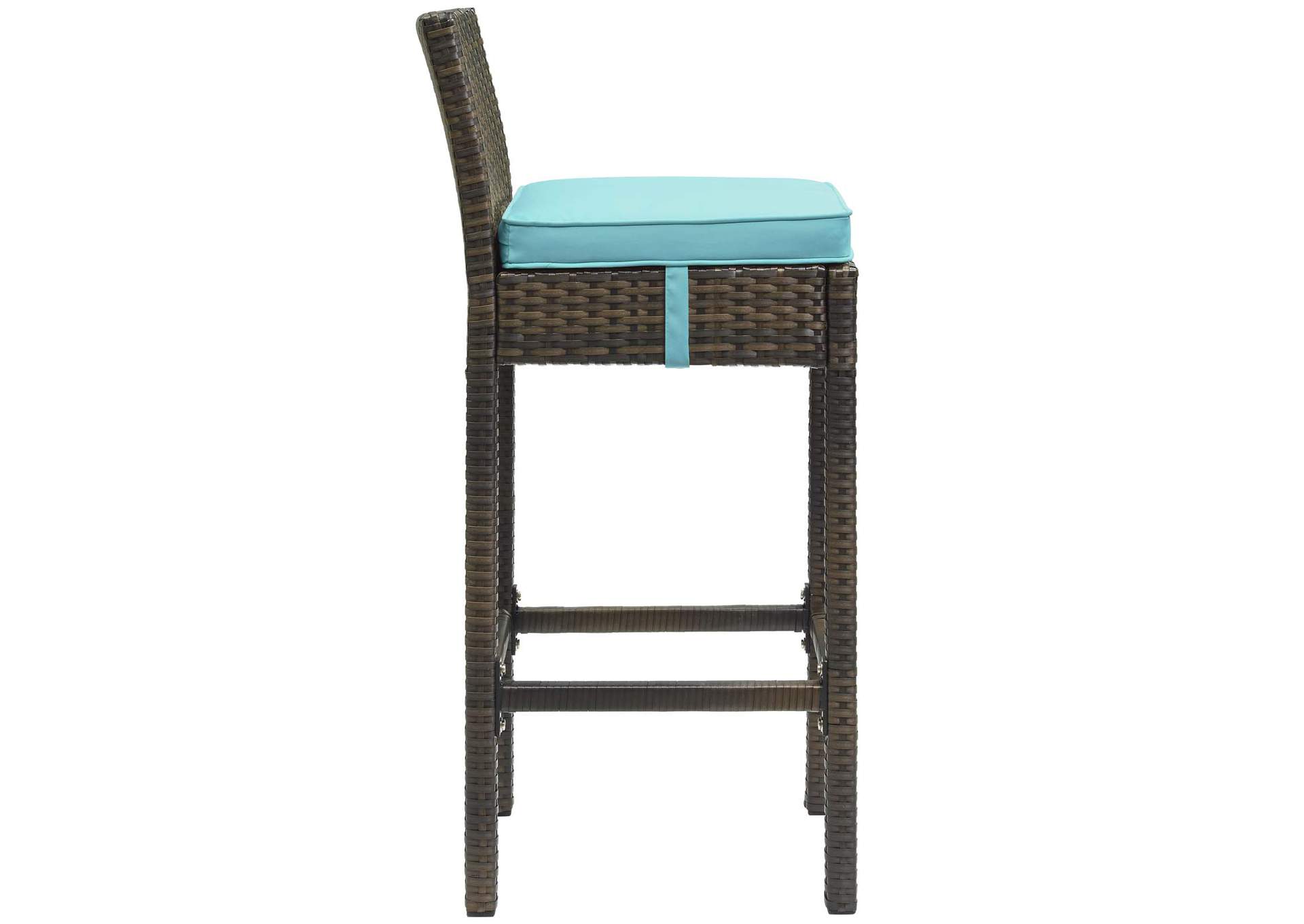 Brown Turquoise Conduit Bar Stool Outdoor Patio Wicker Rattan [Set of 2],Modway