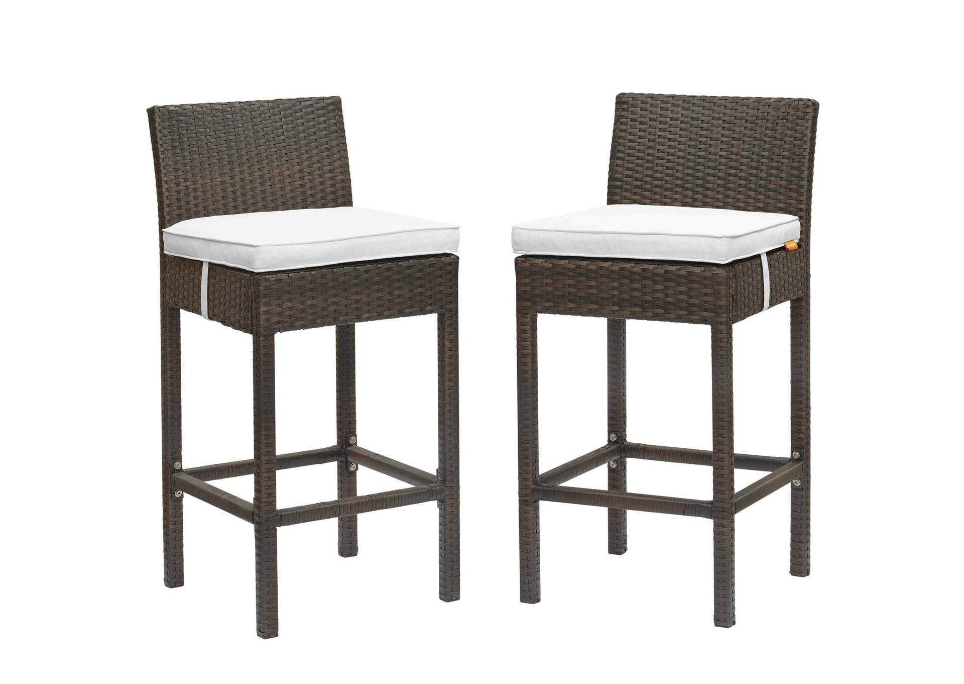 Brown White Conduit Bar Stool Outdoor Patio Wicker Rattan [Set of 2],Modway