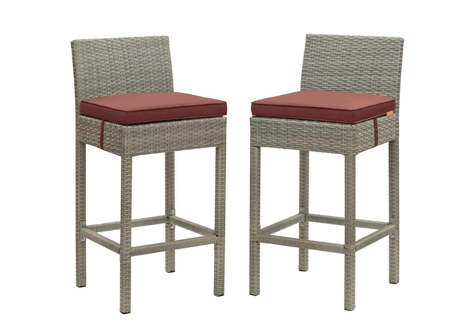 Light Gray Currant Conduit Bar Stool Outdoor Patio Wicker Rattan [Set of 2],Modway