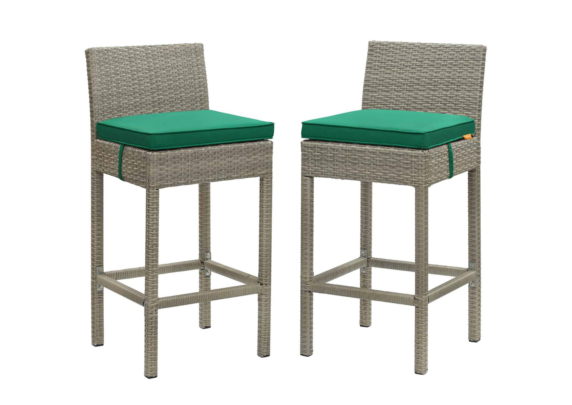 Light Gray Green Conduit Bar Stool Outdoor Patio Wicker Rattan [Set of 2],Modway