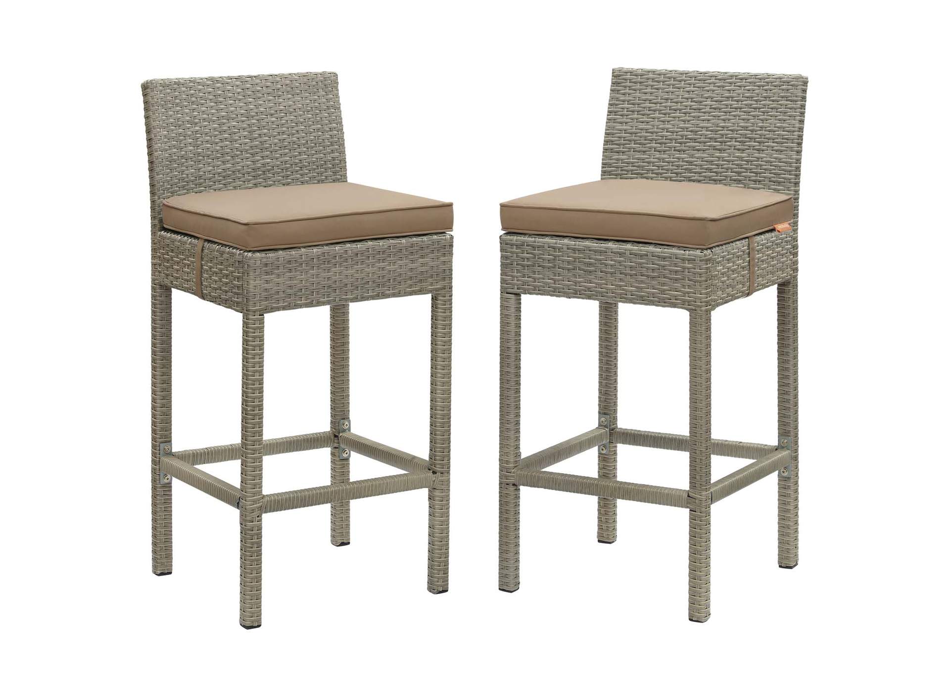 Light Gray Mocha Conduit Bar Stool Outdoor Patio Wicker Rattan [Set of 2],Modway