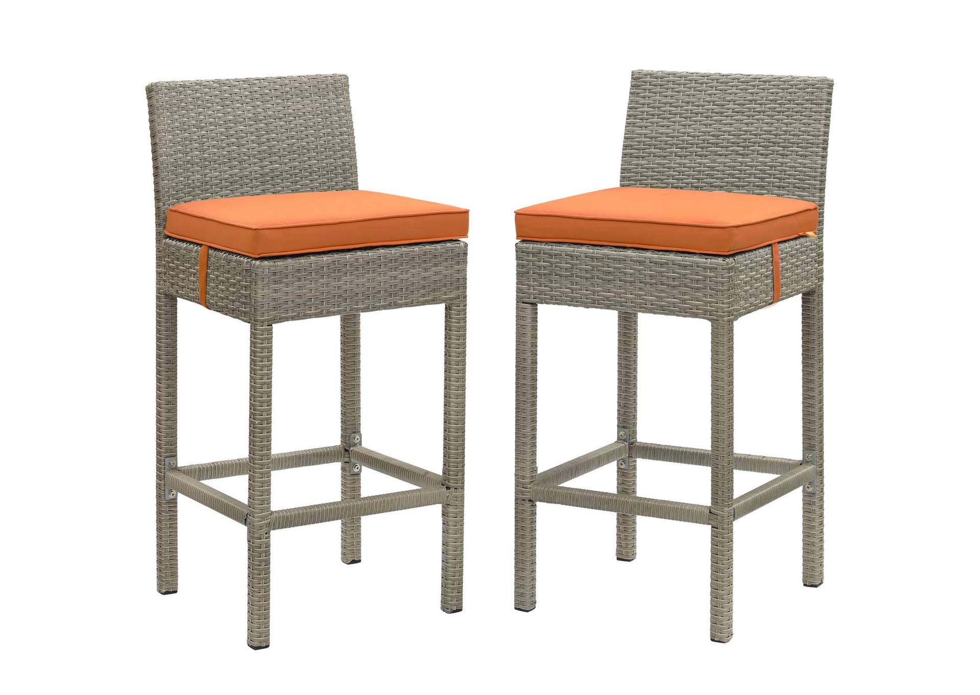 Light Gray Orange Conduit Bar Stool Outdoor Patio Wicker Rattan [Set of 2],Modway