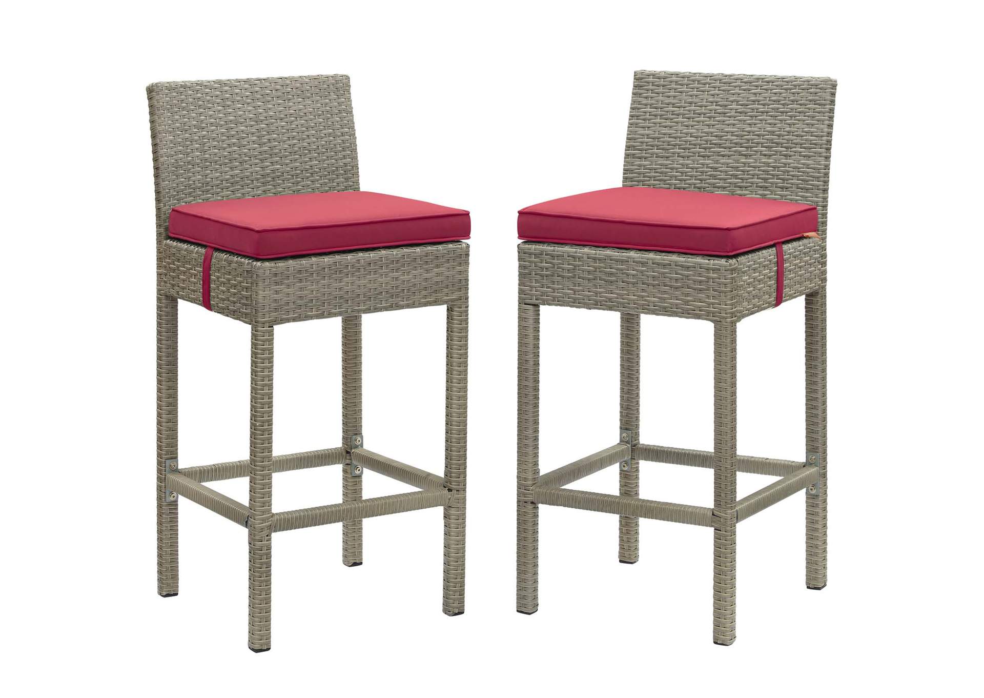 Light Gray Red Conduit Bar Stool Outdoor Patio Wicker Rattan [Set of 2],Modway