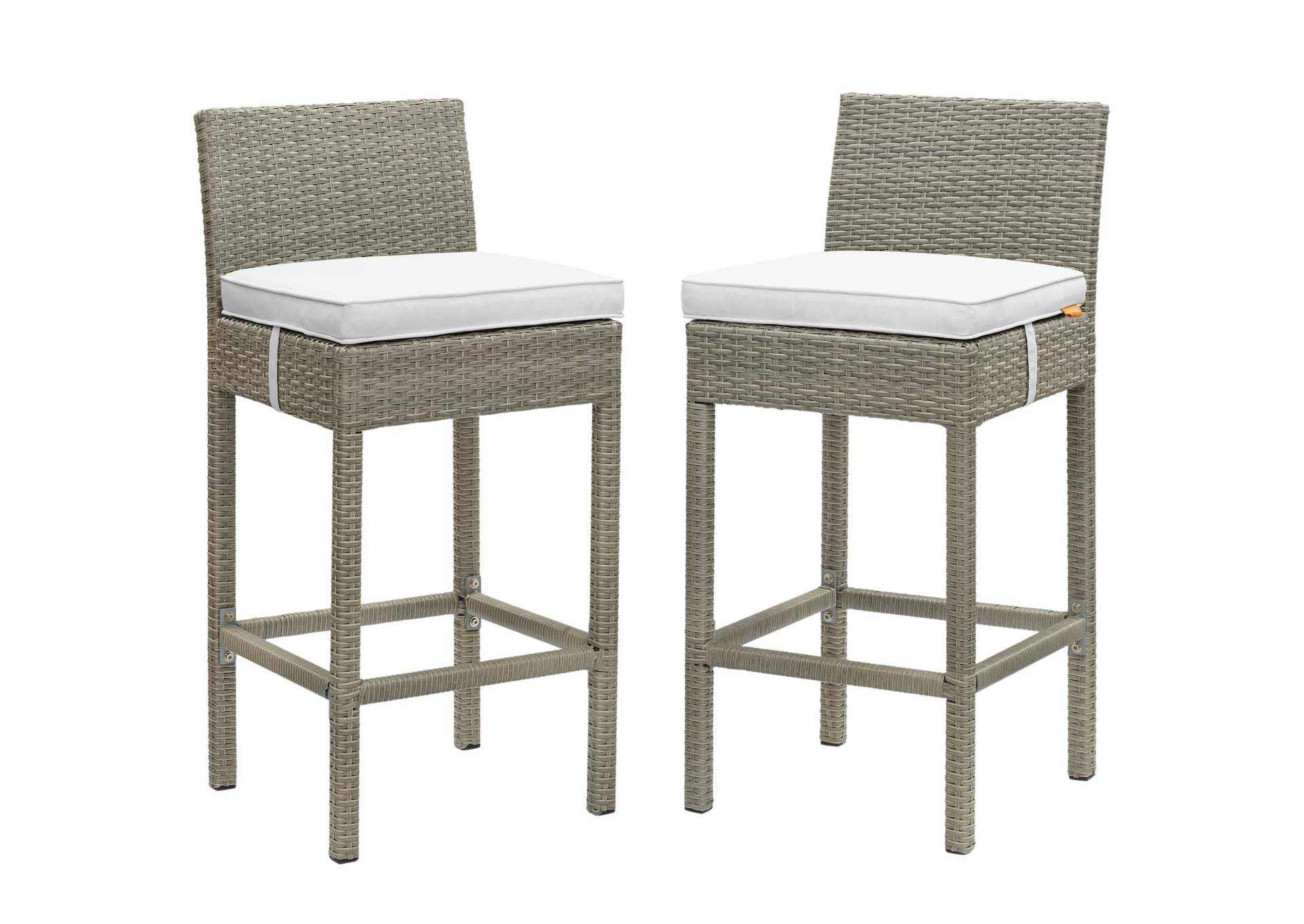Light Gray White Conduit Bar Stool Outdoor Patio Wicker Rattan [Set of 2],Modway