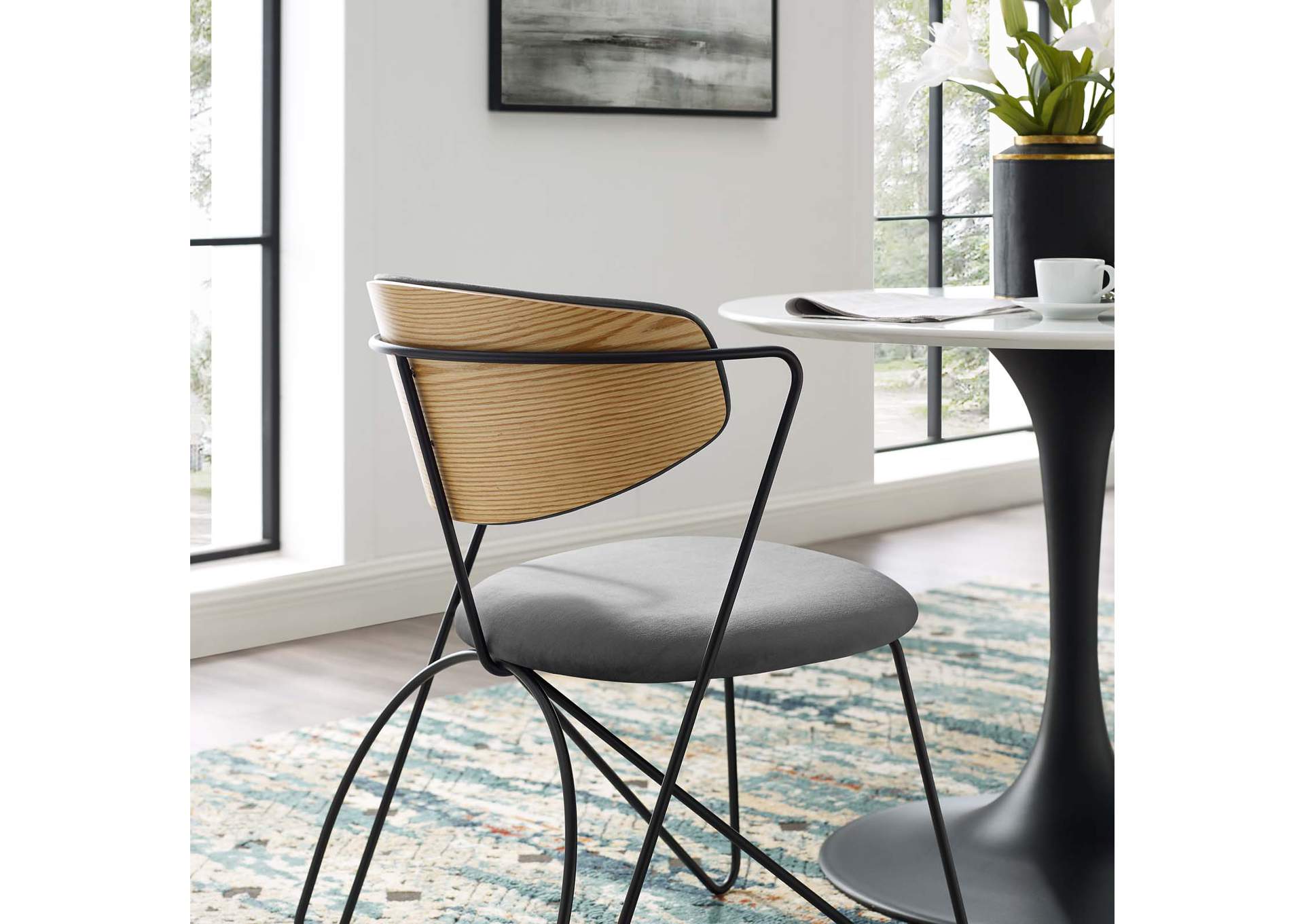 Black Gray Prevail Black Frame Dining and Accent Performance Velvet Chair,Modway