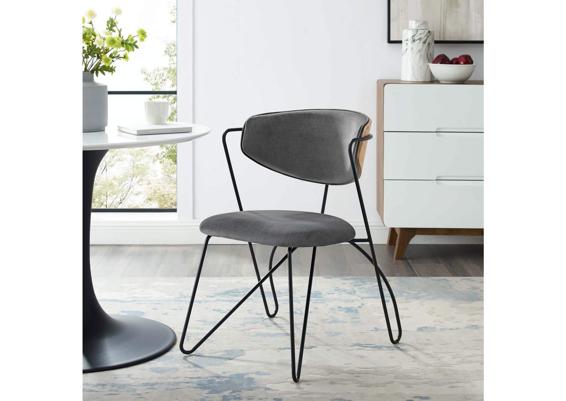 Black Gray Prevail Black Frame Dining and Accent Performance Velvet Chair,Modway