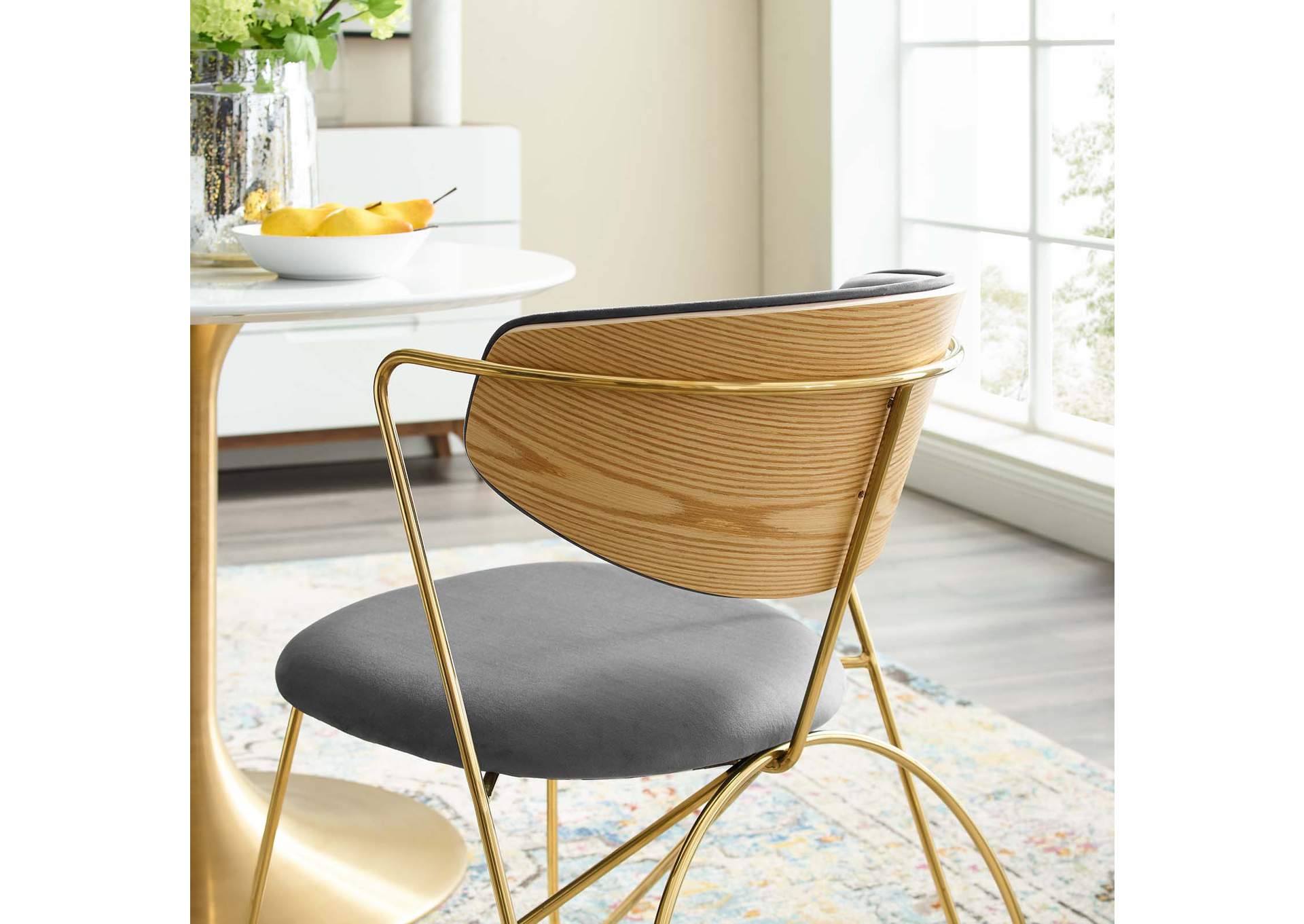 Gold Gray Prevail Gold Stainless Steel Dining and Accent Performance Velvet Chair,Modway