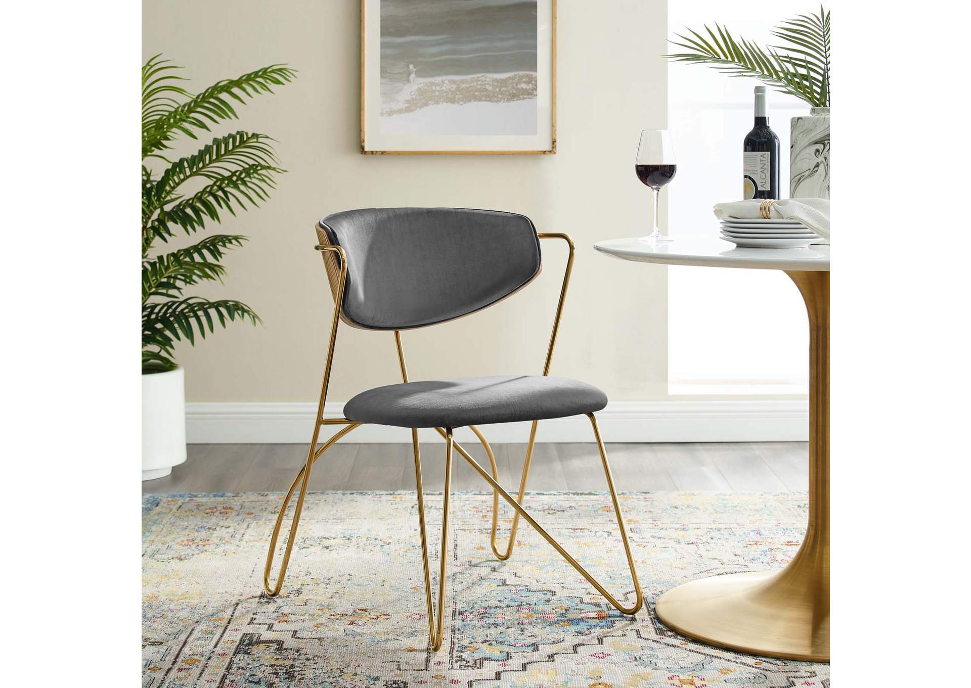 Gold Gray Prevail Gold Stainless Steel Dining and Accent Performance Velvet Chair,Modway