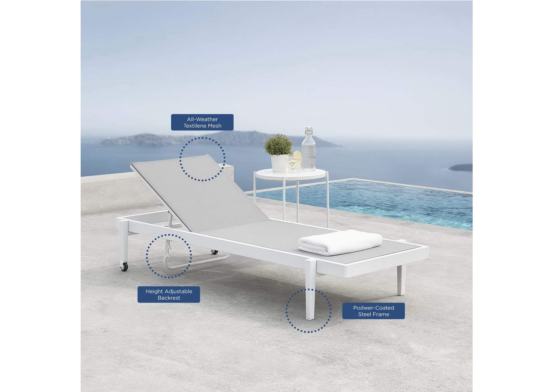 White Gray Charleston Outdoor Patio Chaise Lounge Chair,Modway