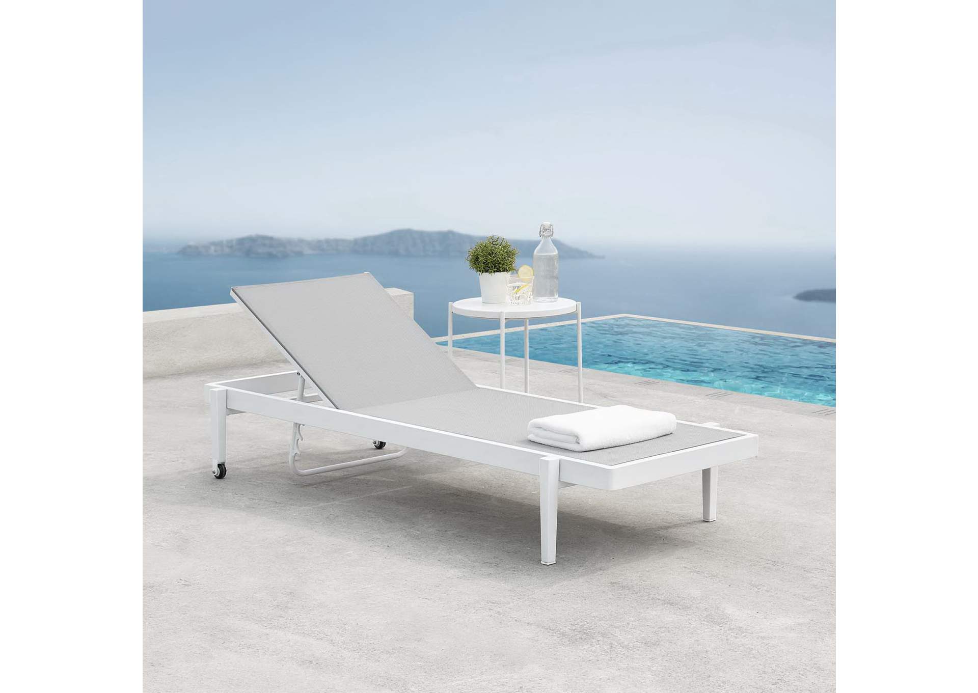 White Gray Charleston Outdoor Patio Chaise Lounge Chair,Modway
