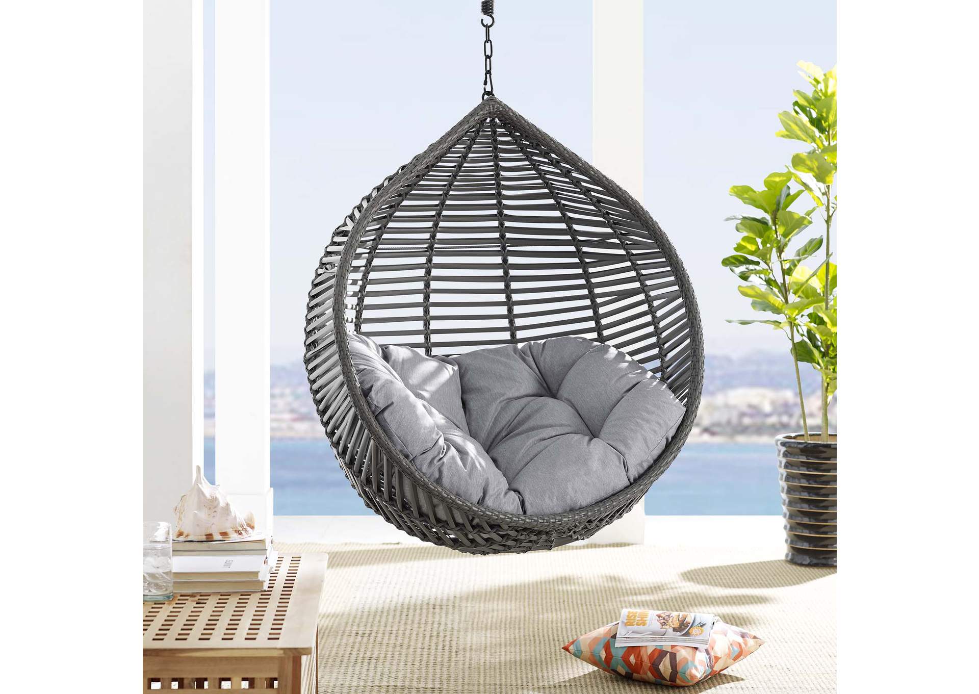 Gray Gray Garner Teardrop Outdoor Patio Swing Chair,Modway