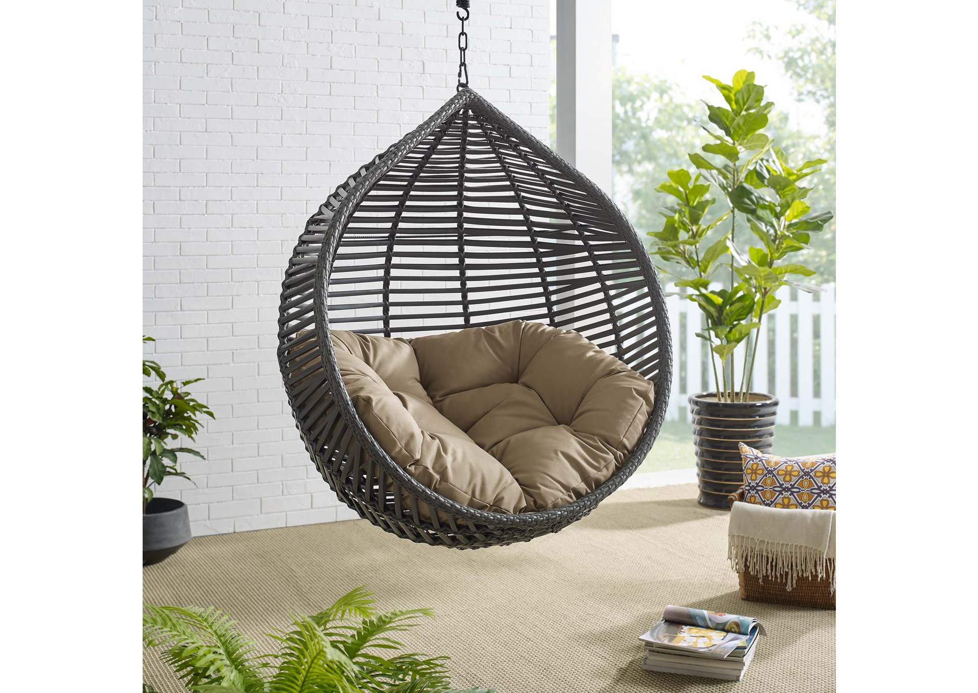 Gray Mocha Garner Teardrop Outdoor Patio Swing Chair,Modway