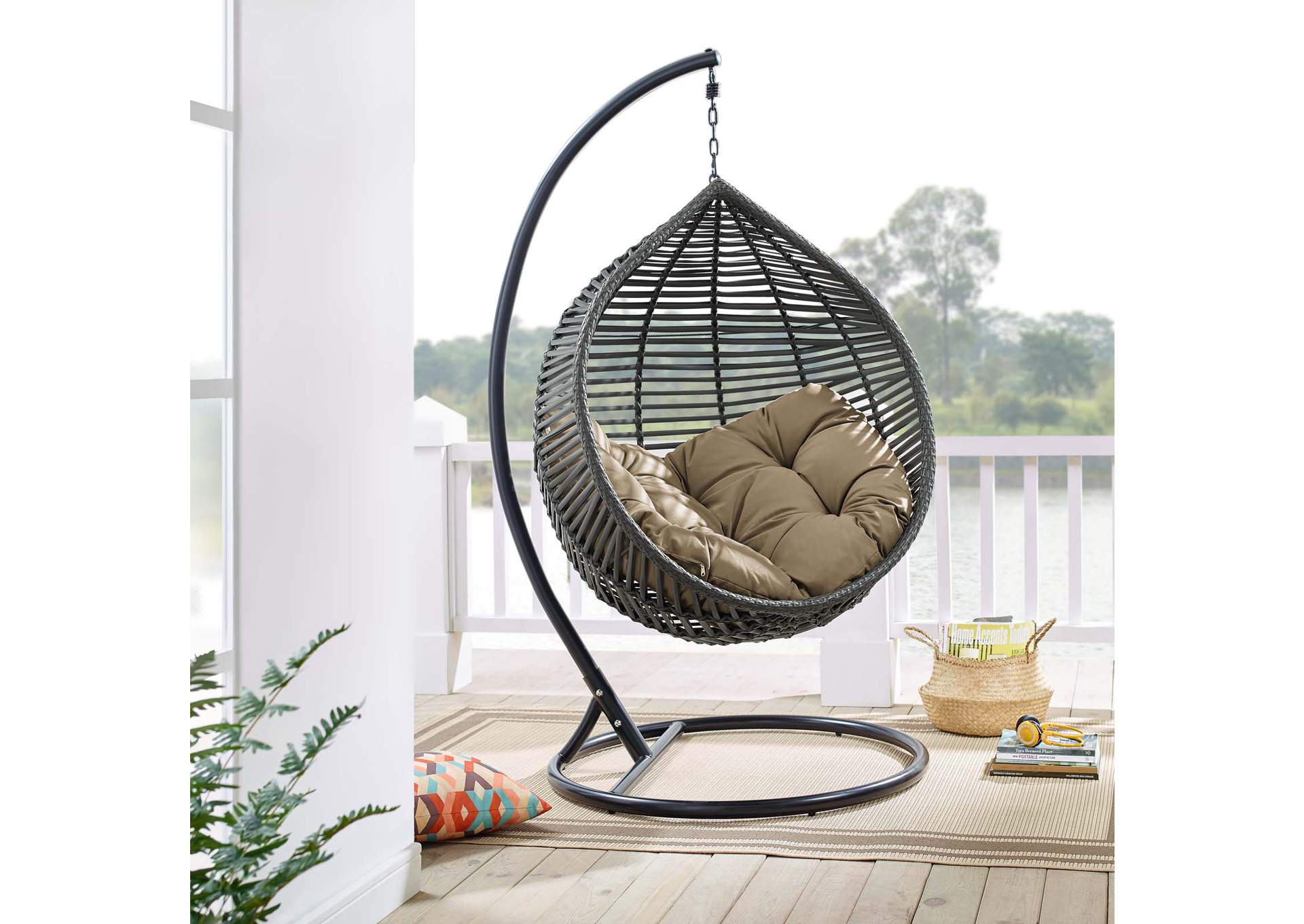 Gray Mocha Garner Teardrop Outdoor Patio Swing Chair,Modway