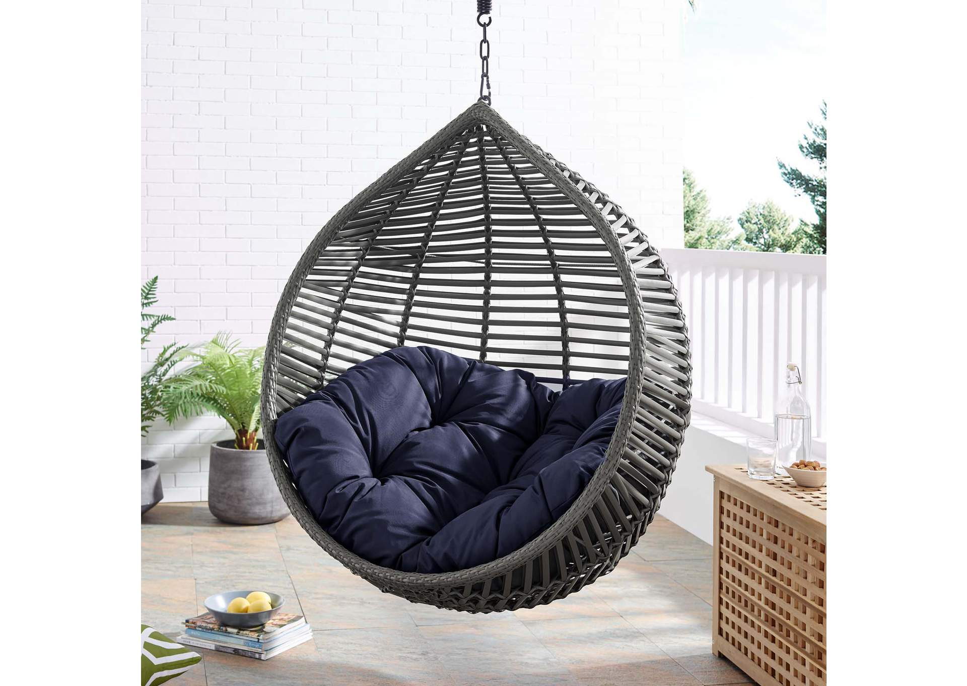 Gray Navy Garner Teardrop Outdoor Patio Swing Chair,Modway