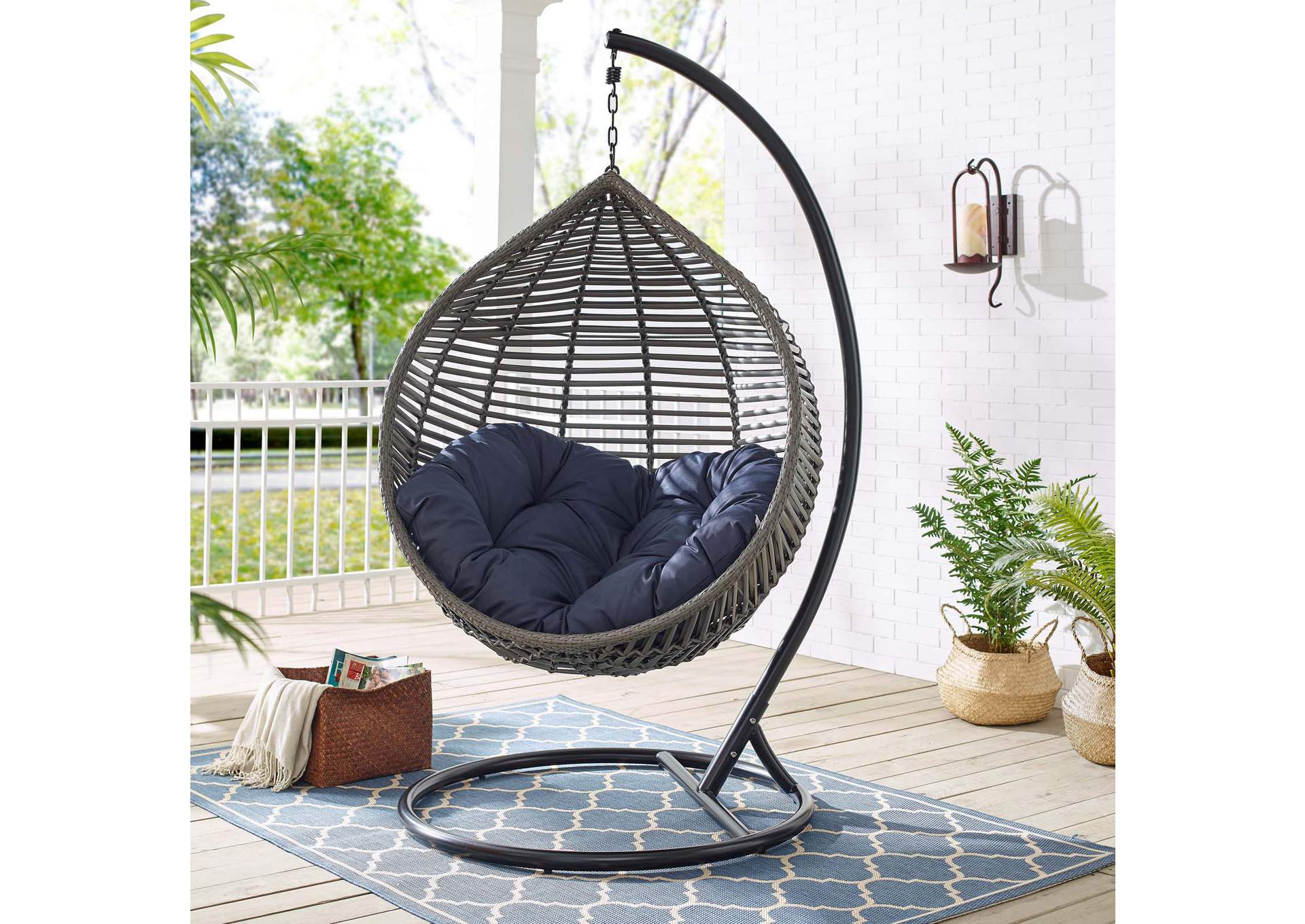 Gray Navy Garner Teardrop Outdoor Patio Swing Chair,Modway