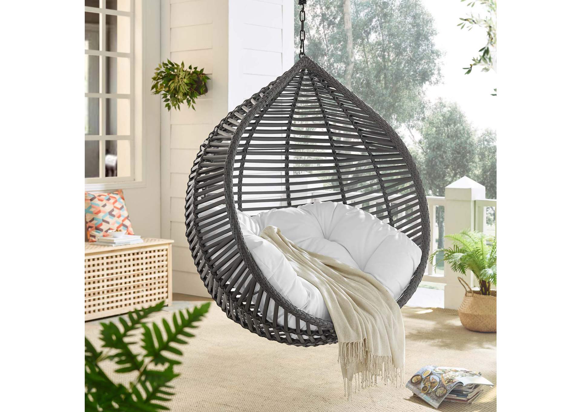 Gray White Garner Teardrop Outdoor Patio Swing Chair,Modway