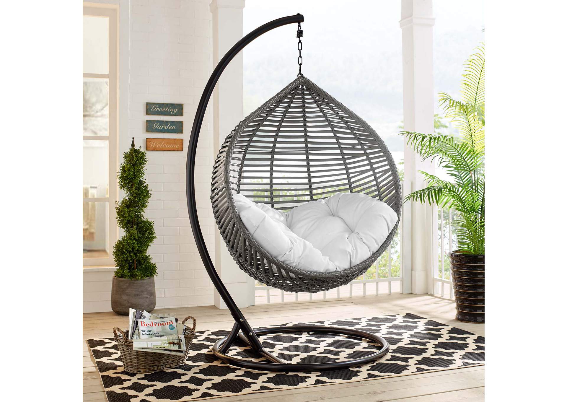 Gray White Garner Teardrop Outdoor Patio Swing Chair,Modway