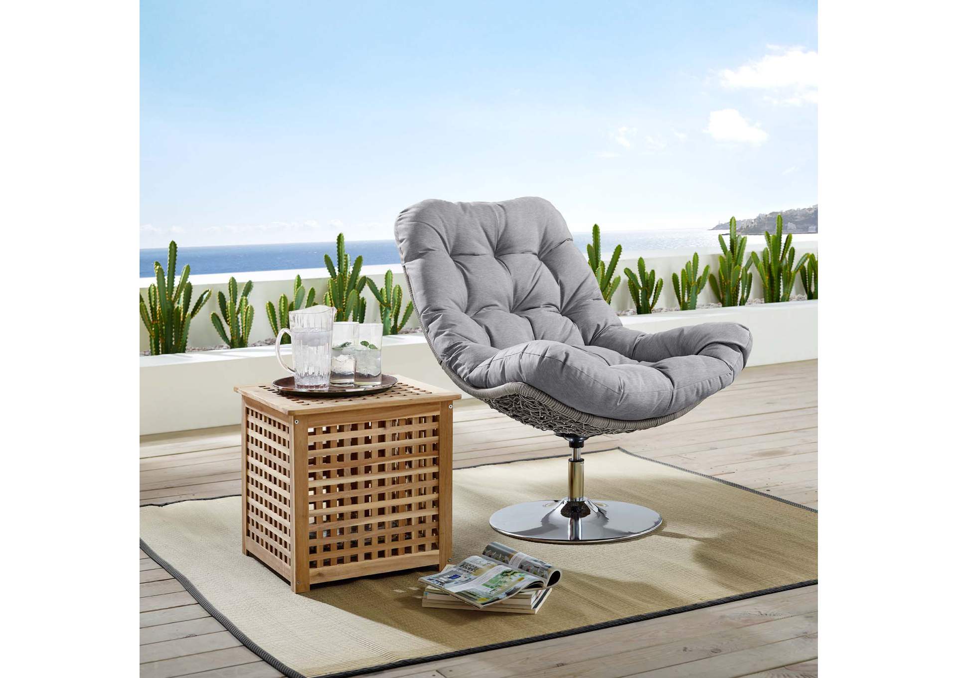 Light Gray Gray Brighton Wicker Rattan Outdoor Patio Swivel Lounge Chair,Modway