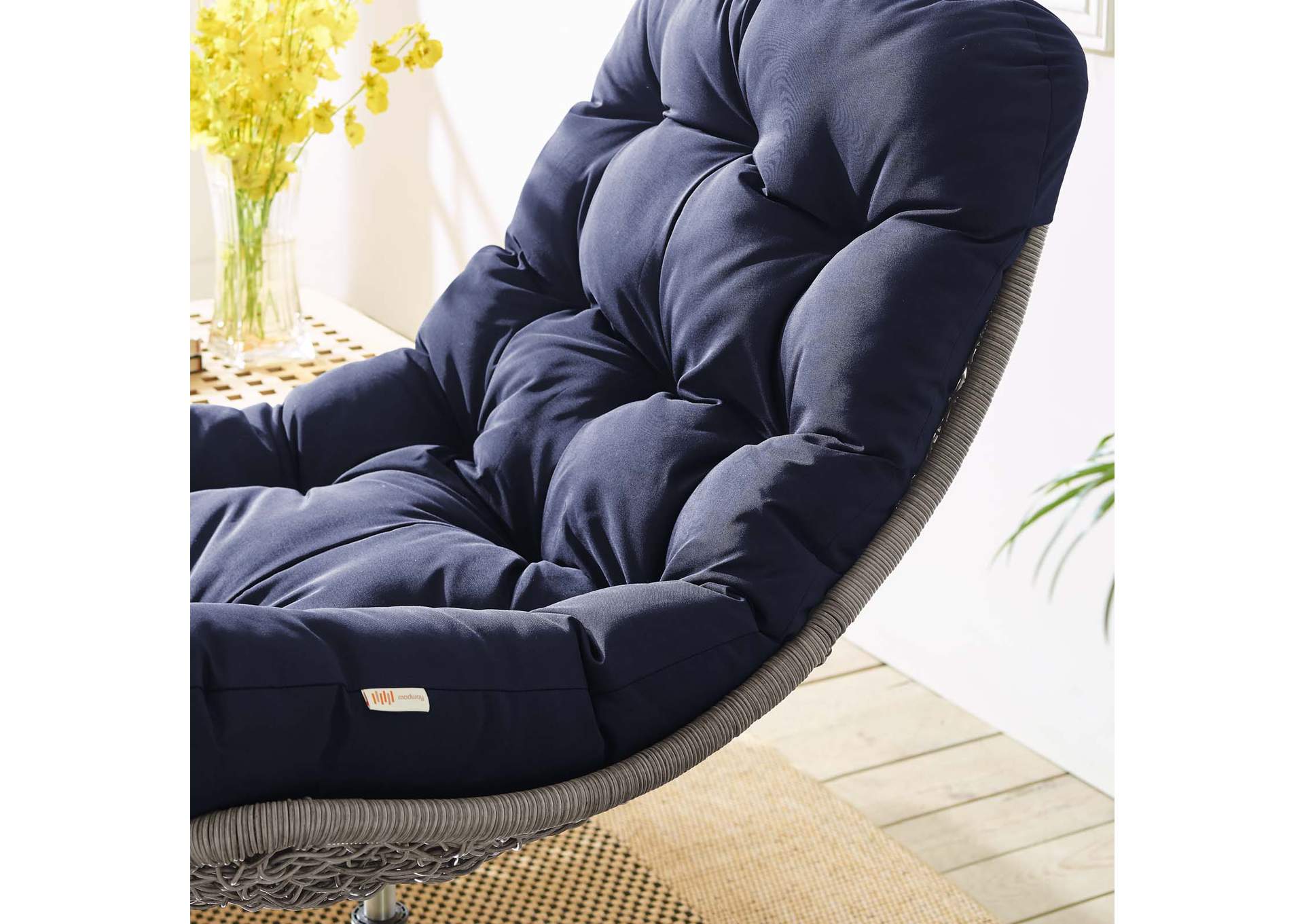 Light Gray Navy Brighton Wicker Rattan Outdoor Patio Swivel Lounge Chair,Modway