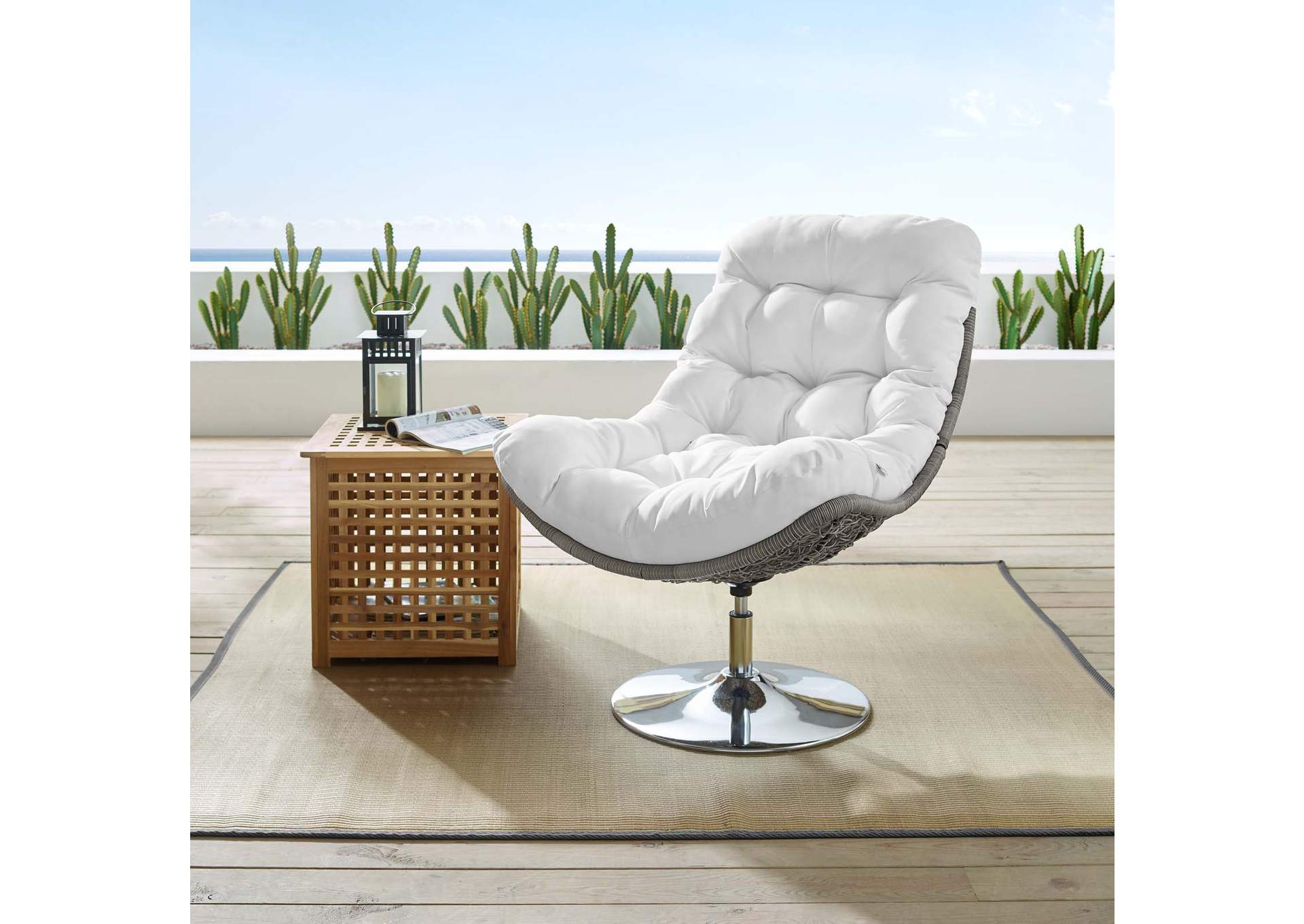 Light Gray White Brighton Wicker Rattan Outdoor Patio Swivel Lounge Chair,Modway