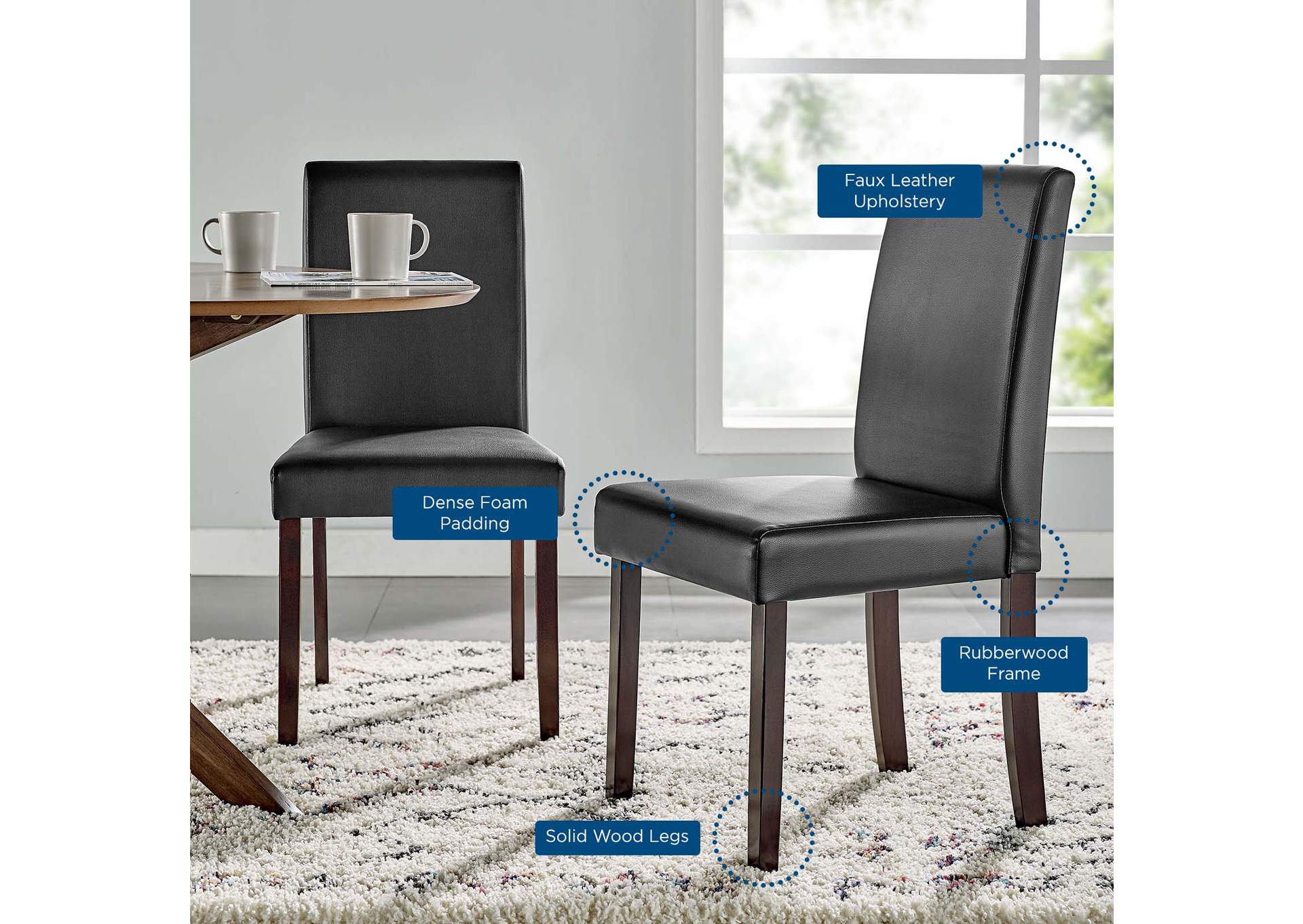 Black Prosper Faux Leather Dining Side Chair [Set of 2],Modway