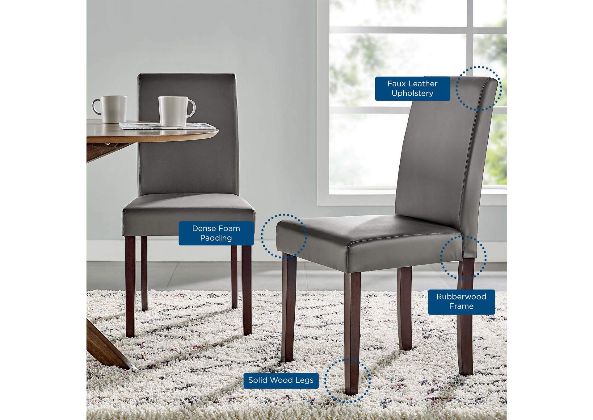 Gray Prosper Faux Leather Dining Side Chair [Set of 2],Modway