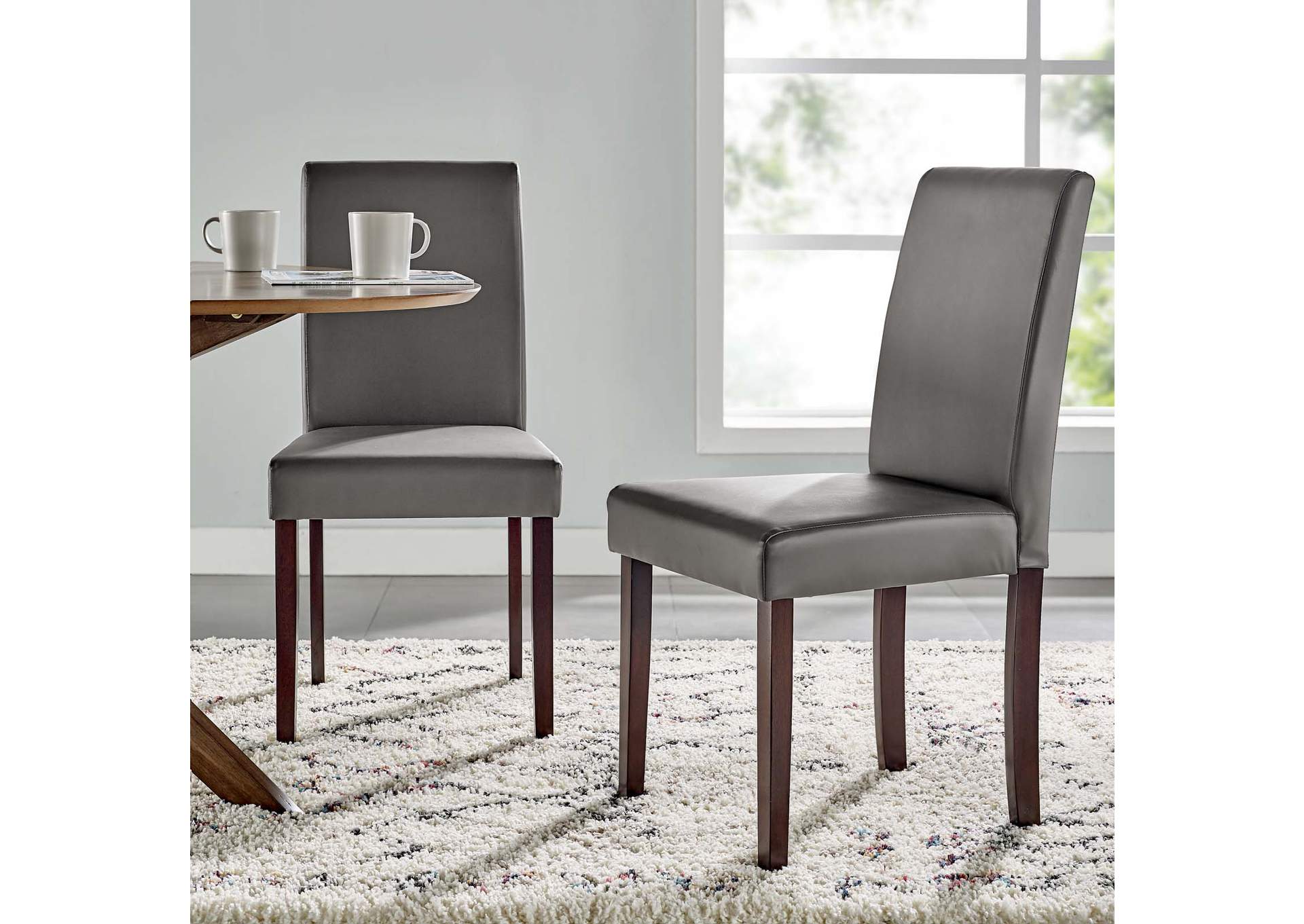 Gray Prosper Faux Leather Dining Side Chair [Set of 2],Modway