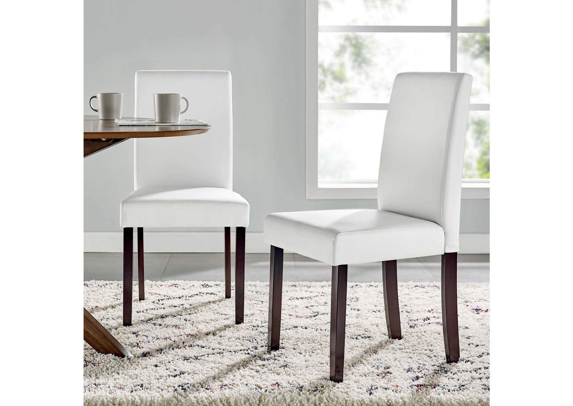 White Prosper Faux Leather Dining Side Chair [Set of 2],Modway
