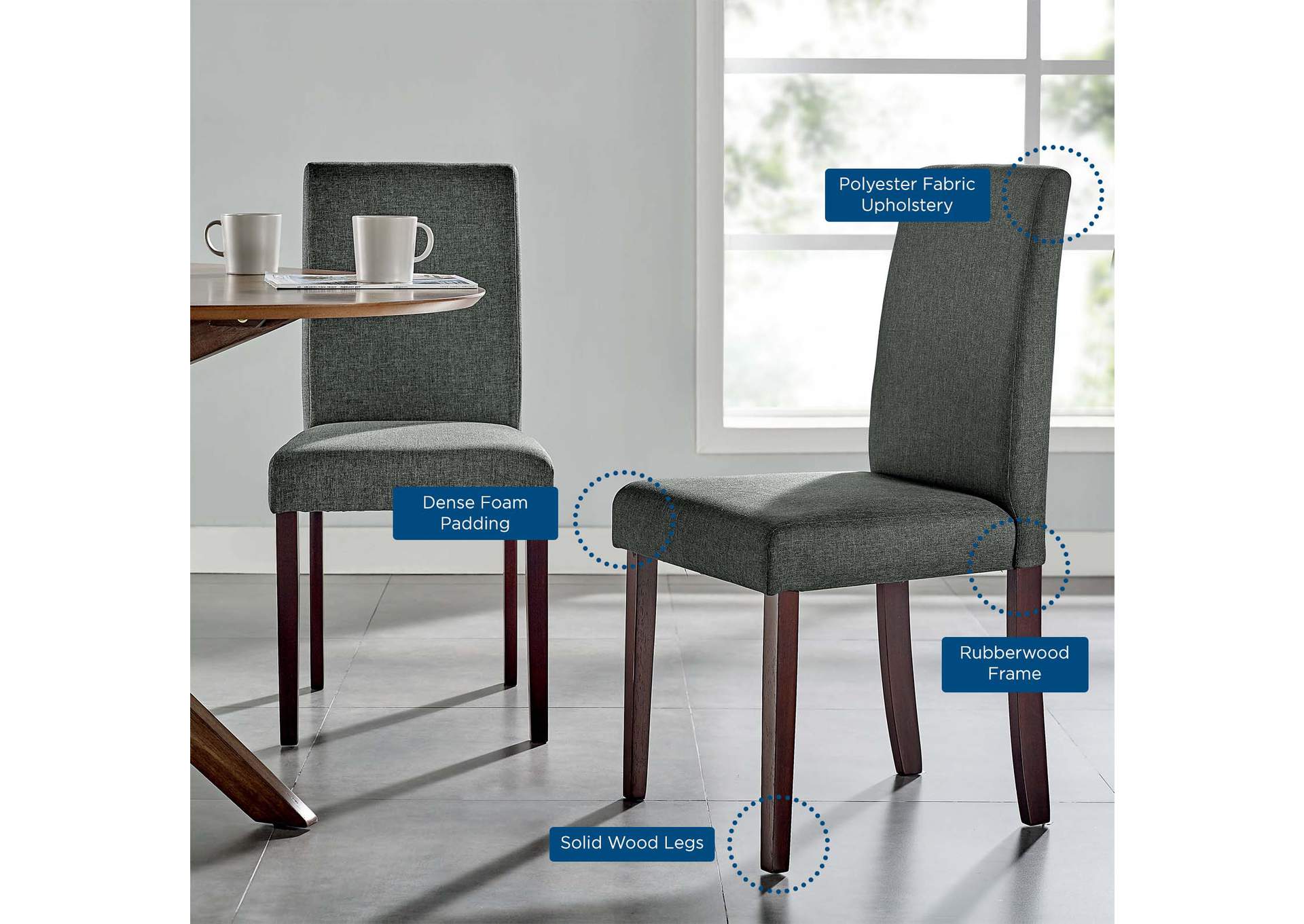 Gray Prosper Upholstered Fabric Dining Side Chair [Set of 2],Modway