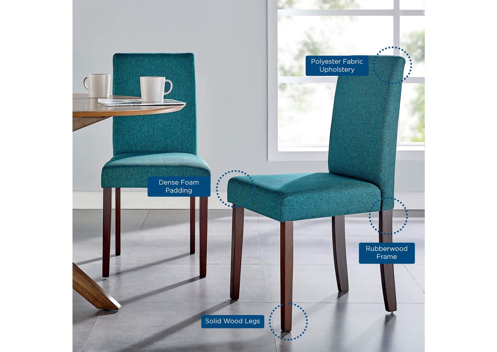 Teal Prosper Upholstered Fabric Dining Side Chair [Set of 2],Modway