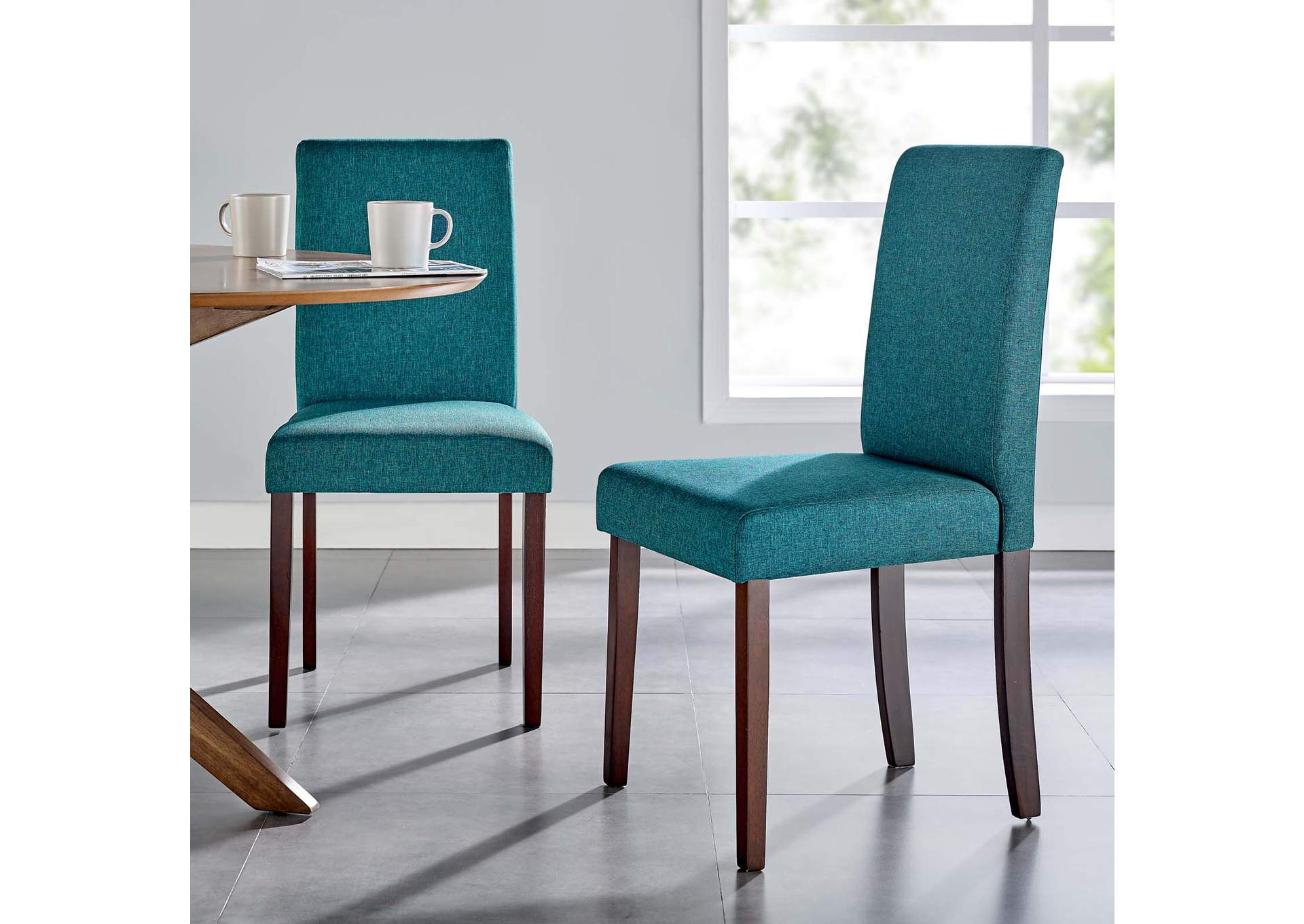 Teal Prosper Upholstered Fabric Dining Side Chair [Set of 2],Modway