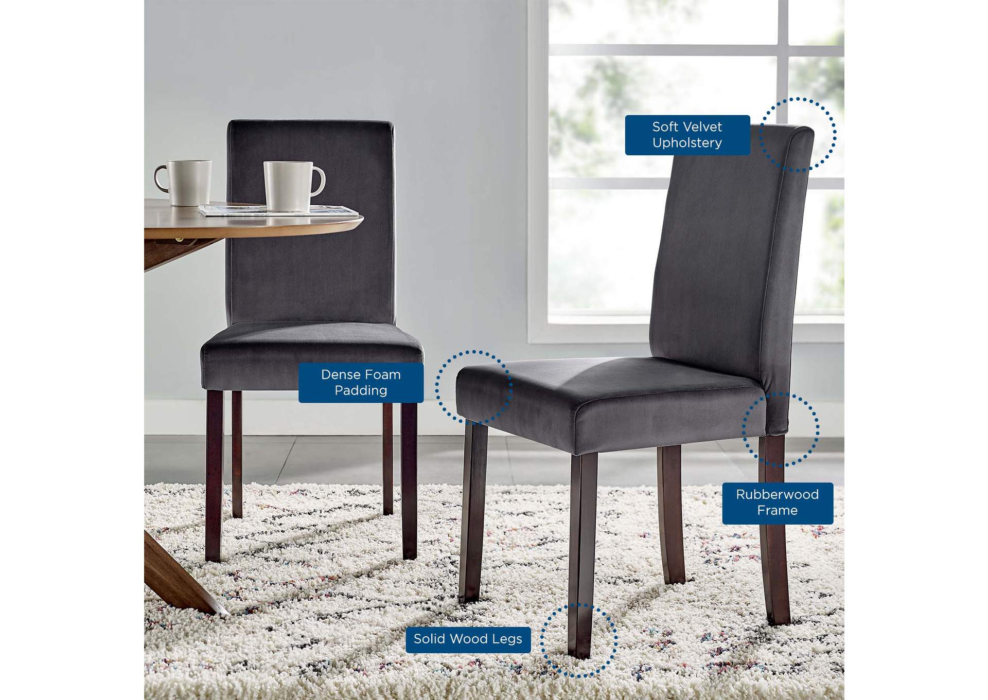 Gray Prosper Upholstered Velvet Dining Side Chair [Set of 2],Modway
