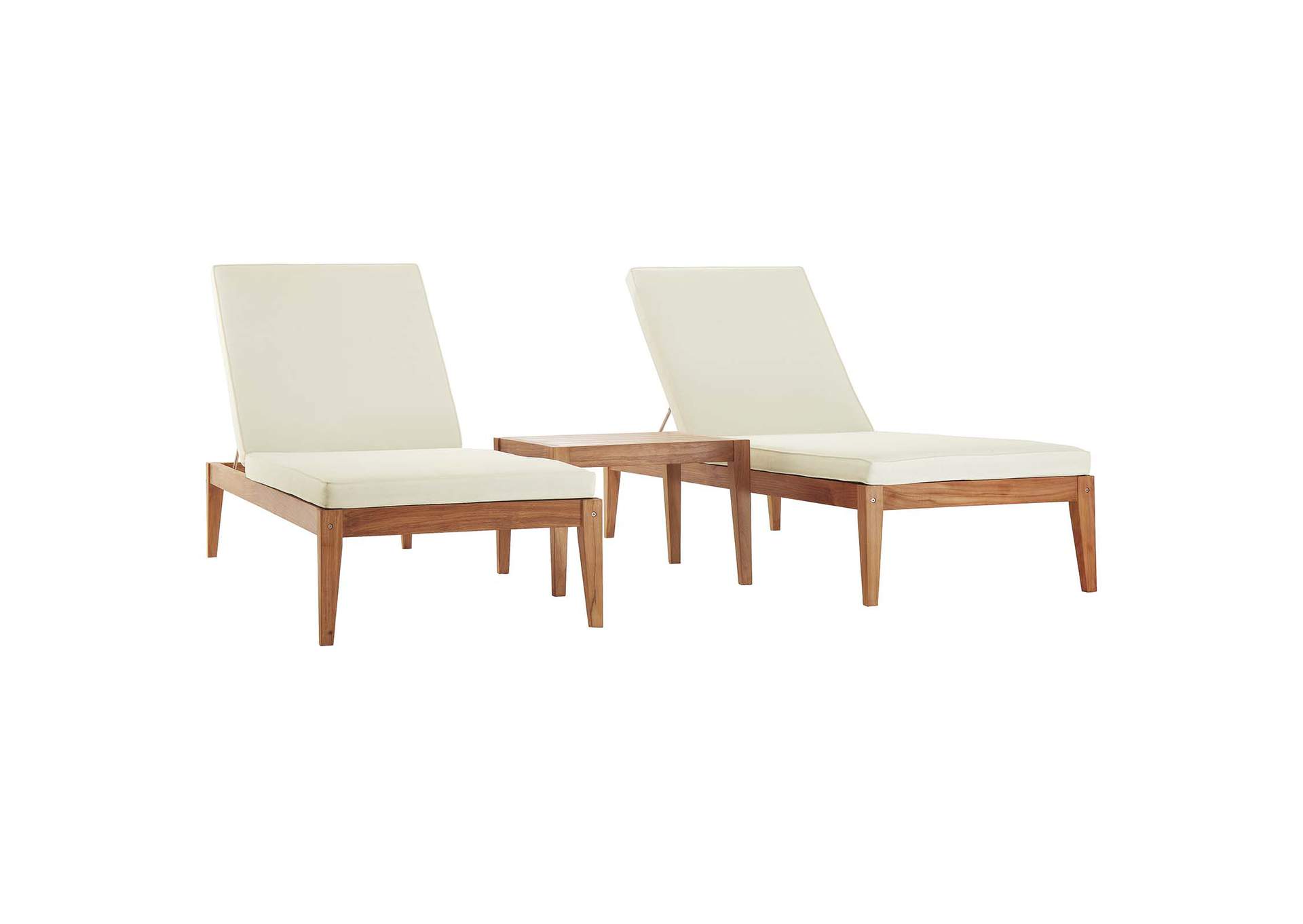 Natural White Northlake 3 Piece Outdoor Patio Premium Grade A Teak Wood Set,Modway