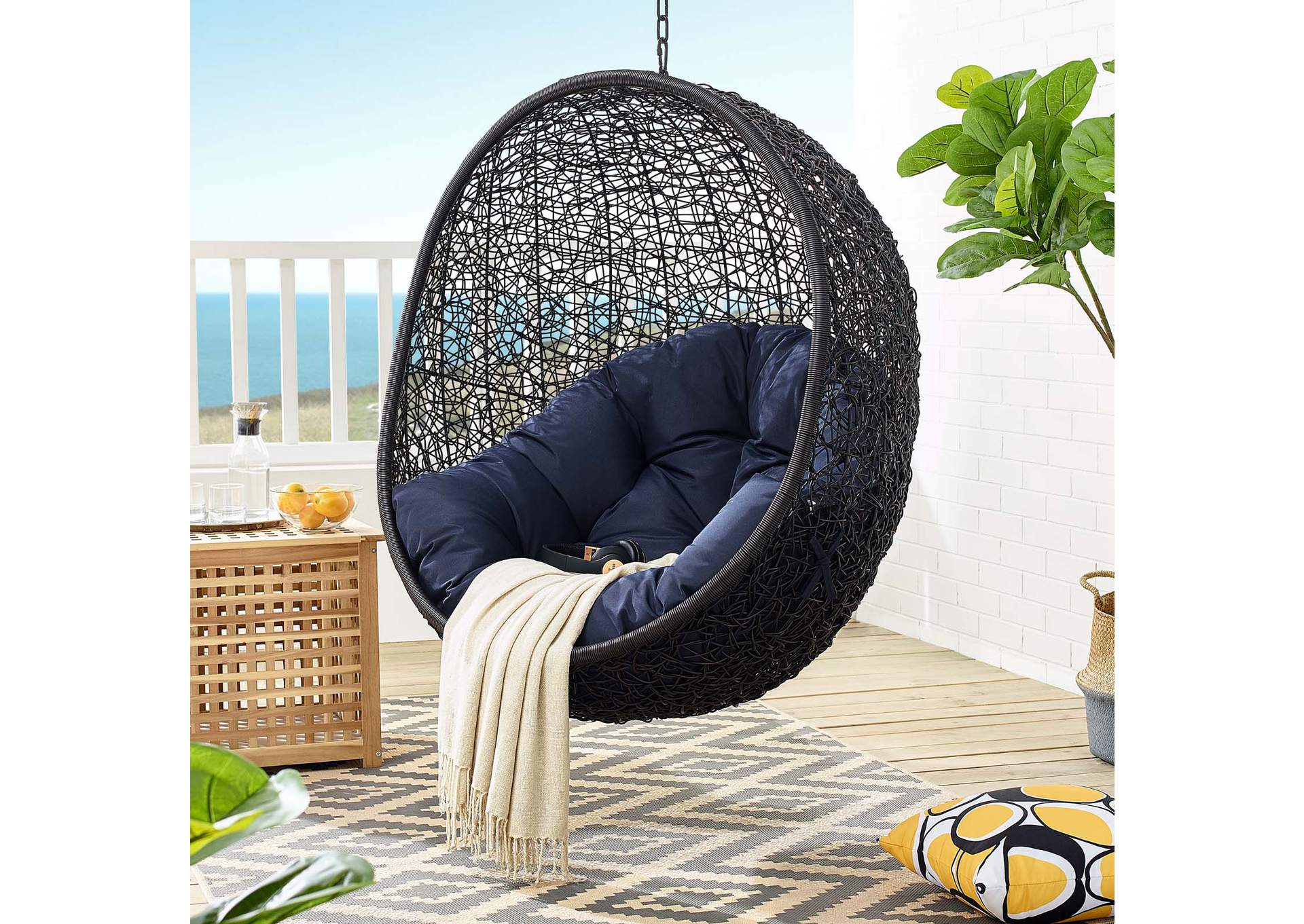 Encase Black Navy Swing Outdoor Patio Lounge Chair Without Stand,Modway