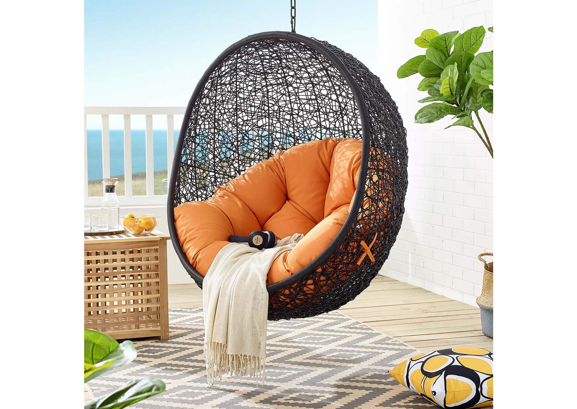 Encase Black Orange Swing Outdoor Patio Lounge Chair Without Stand,Modway