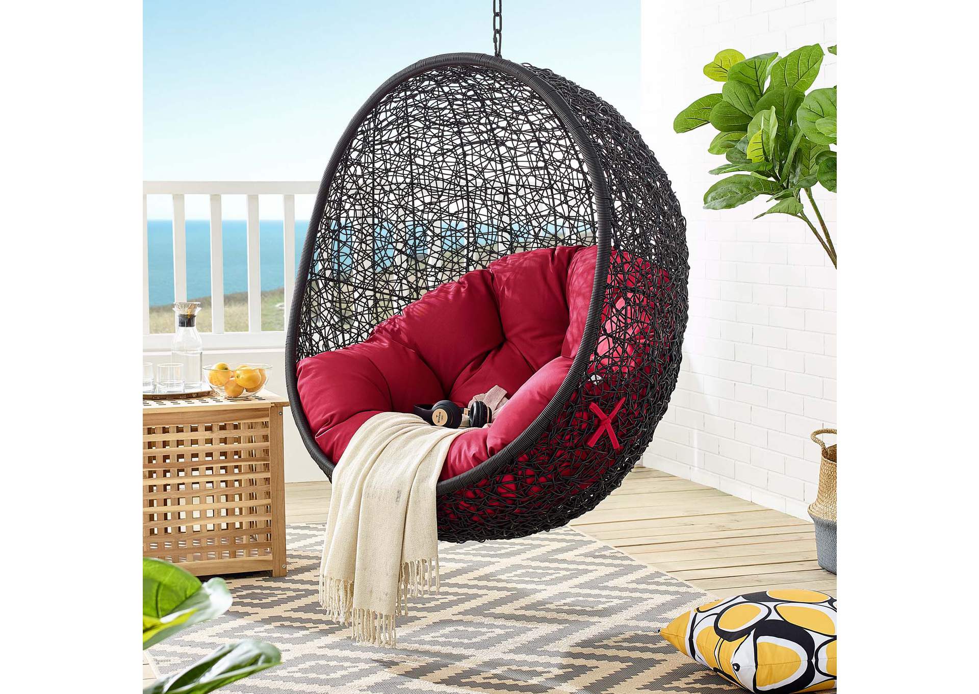 Encase Black Red Swing Outdoor Patio Lounge Chair Without Stand,Modway