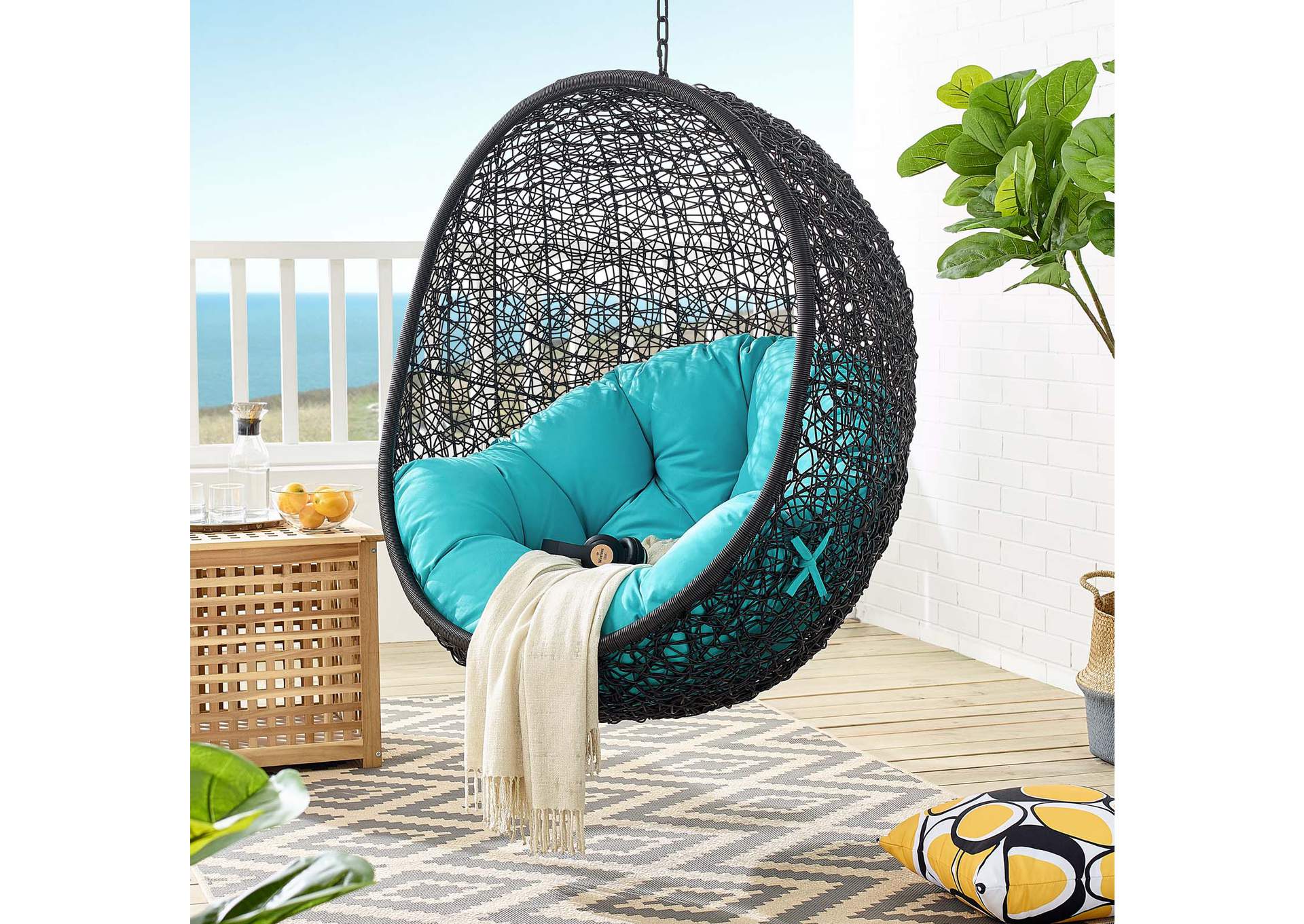 Encase Black Turquoise Swing Outdoor Patio Lounge Chair Without Stand,Modway