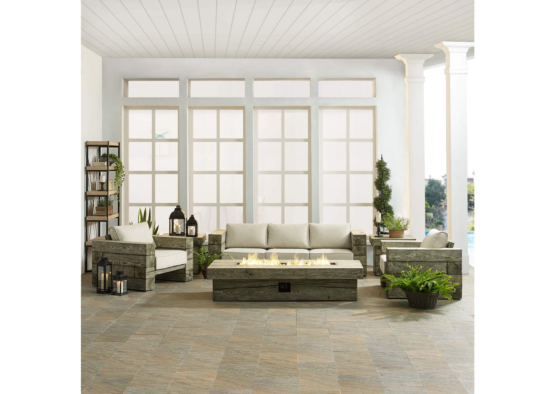 Light Gray Beige Manteo Rustic Coastal Outdoor Patio Sunbrella,Modway