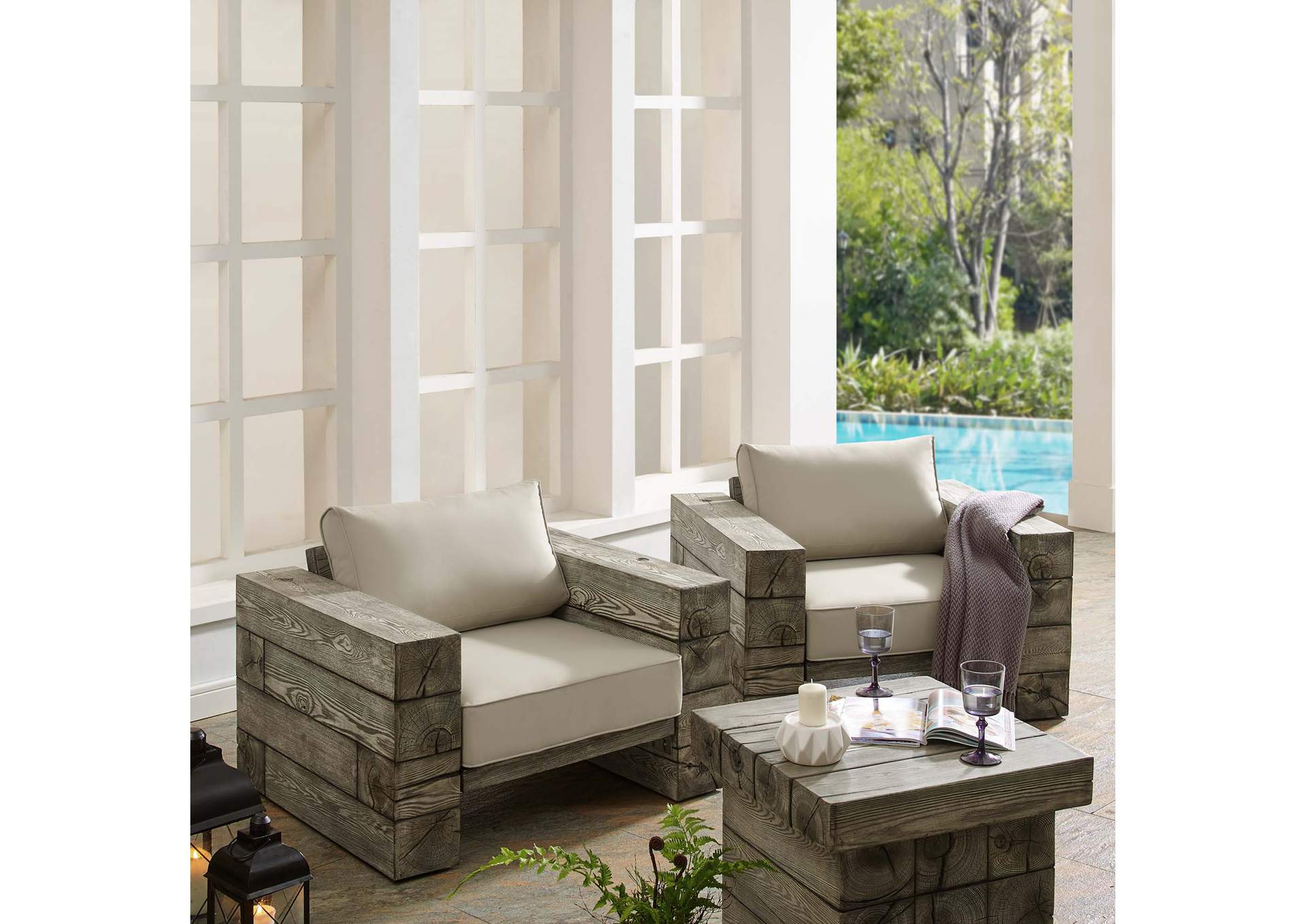 Light Gray Beige Manteo Rustic Coastal Outdoor Patio Sunbrella,Modway